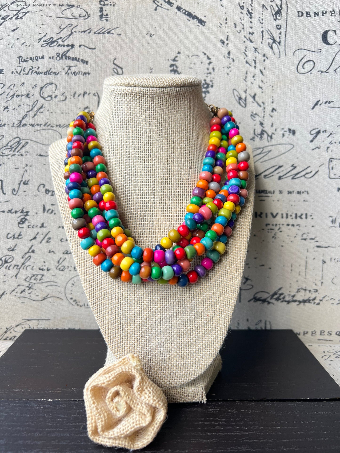 Rainbow Necklace Big bold chunky necklace Tagua and wood jewelry Lightweight adjustable beaded necklace Fall fashion Anniversary gifts