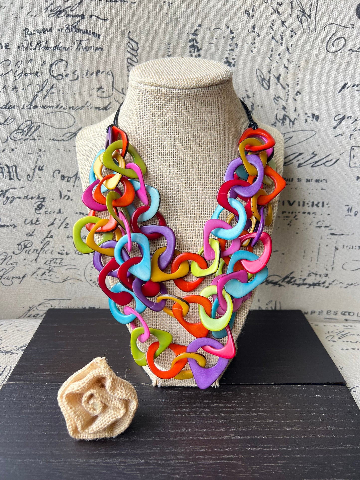 Rainbow necklace Tagua jewelry Statement adjustable collar Big bold chunky necklace Fall fashion 2023 Necklaces for women boho Gifts for her
