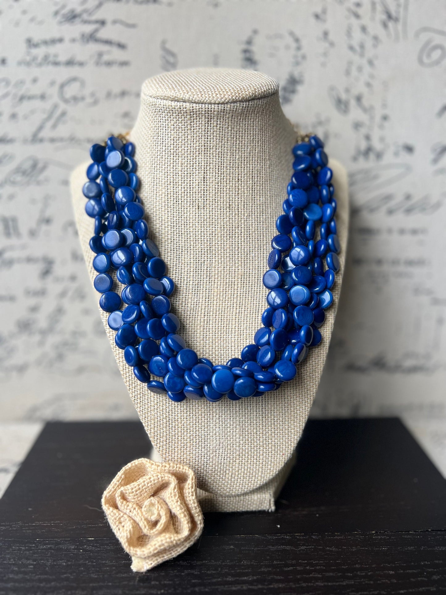 Royal Blue Necklace Big bold chunky necklace Tagua jewelry Fall fashion Art to wear Multi layer necklace Beaded statement necklace