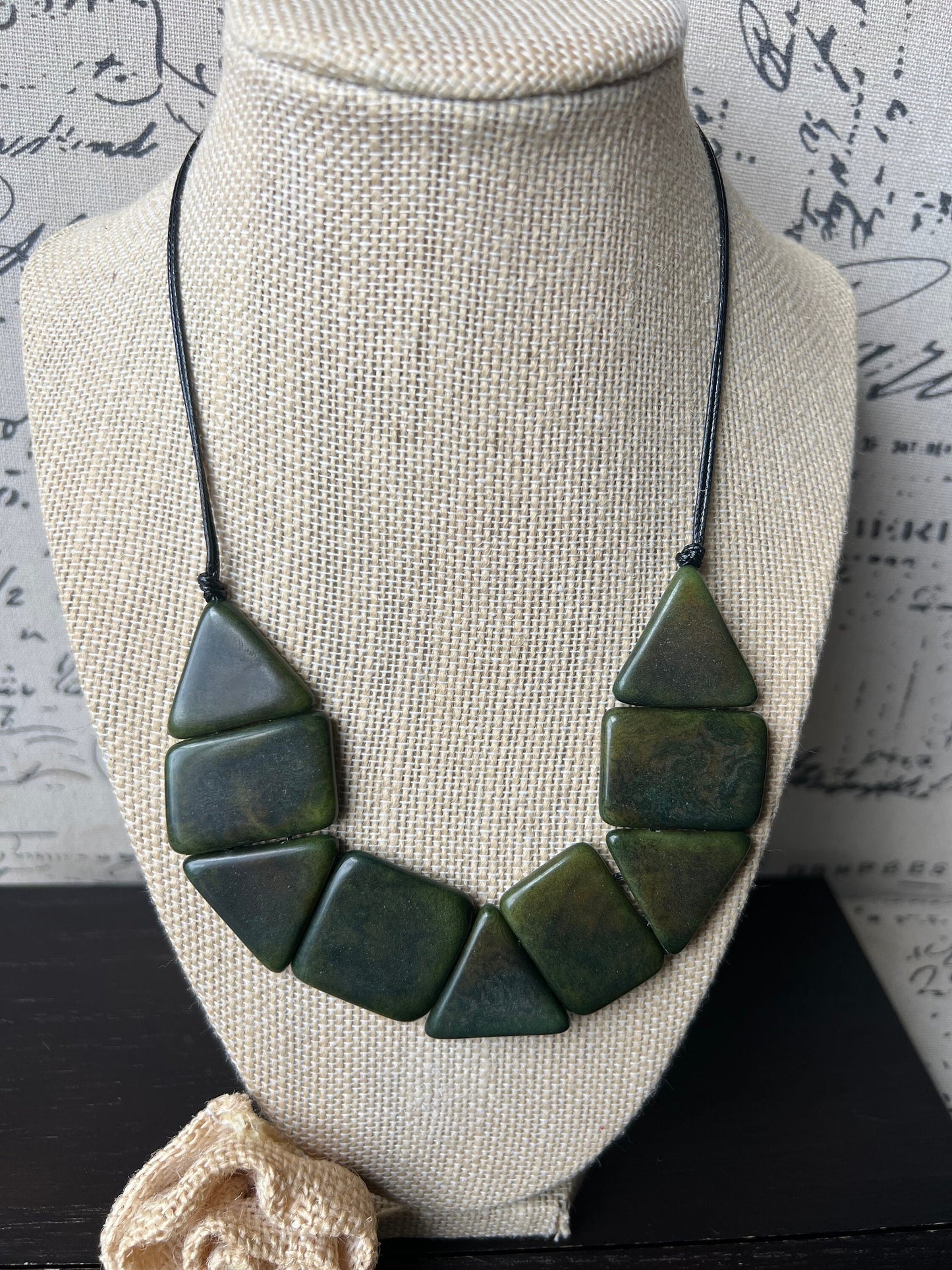 Olive green beaded necklace Tagua nut jewelry Christmas gift ideas Artisan handmade Anniversary present for wife Fall fashion trends