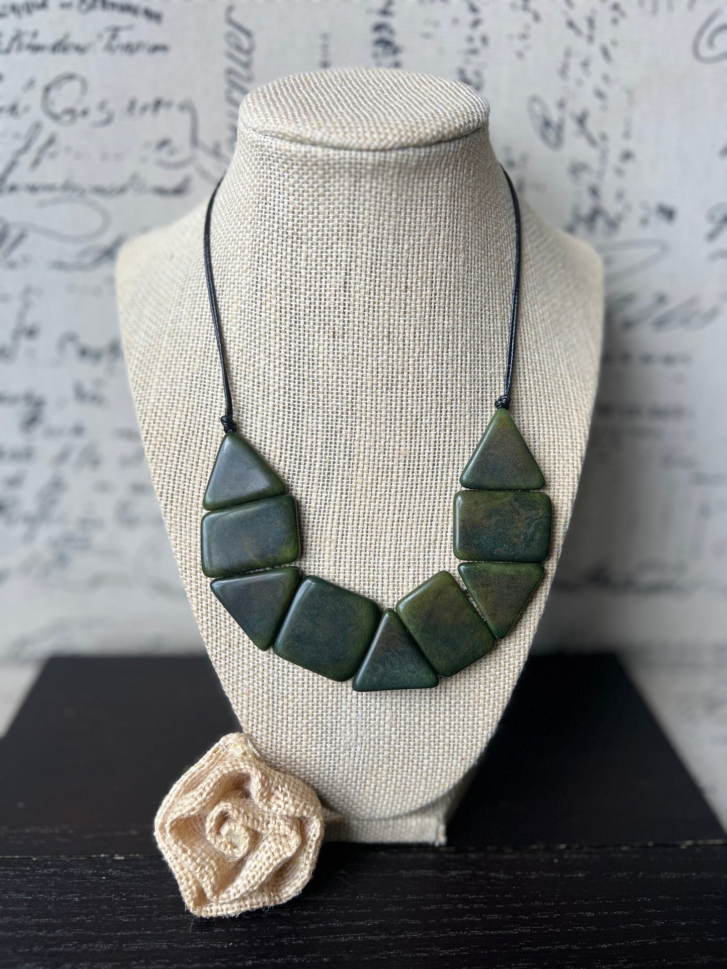 Olive green beaded necklace Tagua nut jewelry Christmas gift ideas Artisan handmade Anniversary present for wife Fall fashion trends