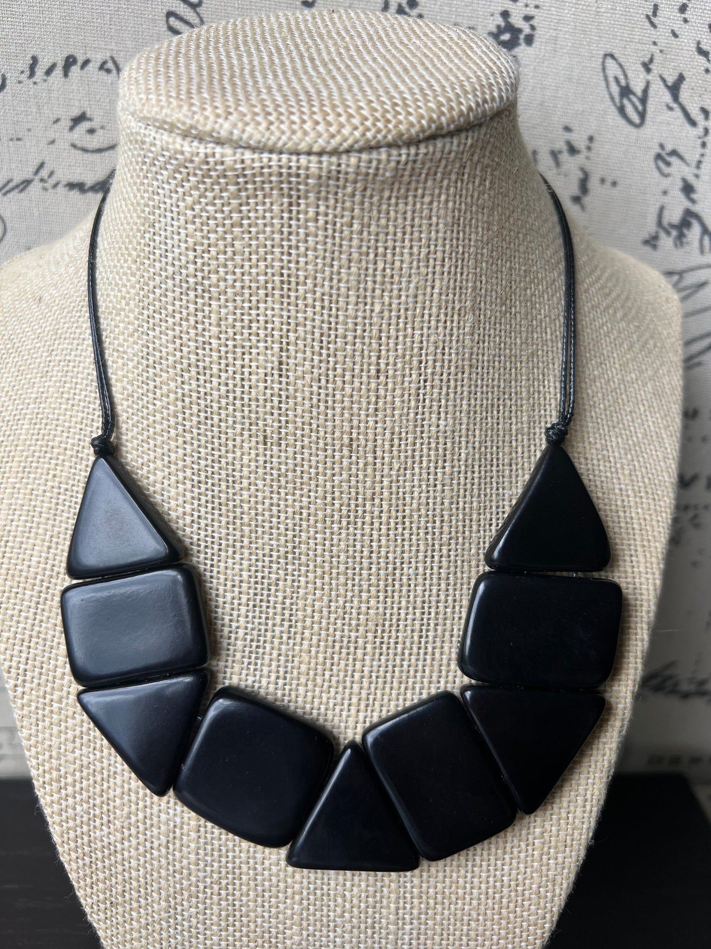 Black Tagua Nut Bib Necklace : Adjustable Cord, Eco Friendly Jewelry