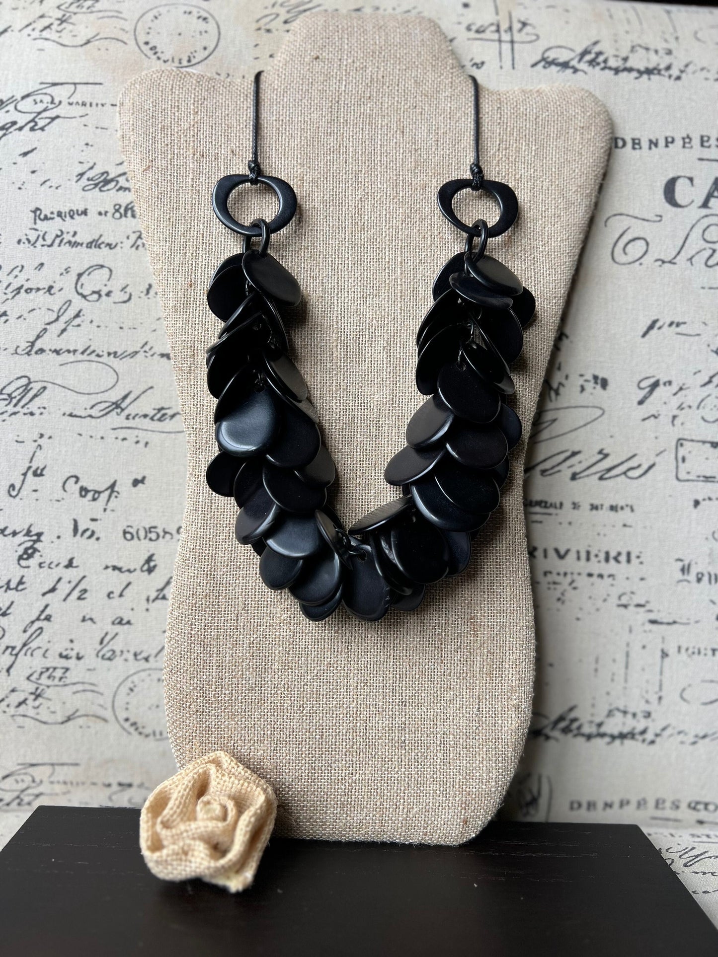 Black chunky necklace Tagua nut jewelry Statement necklaces for women Spring fashions 2025 Art to wear Adjustable cord Mothers day gifts