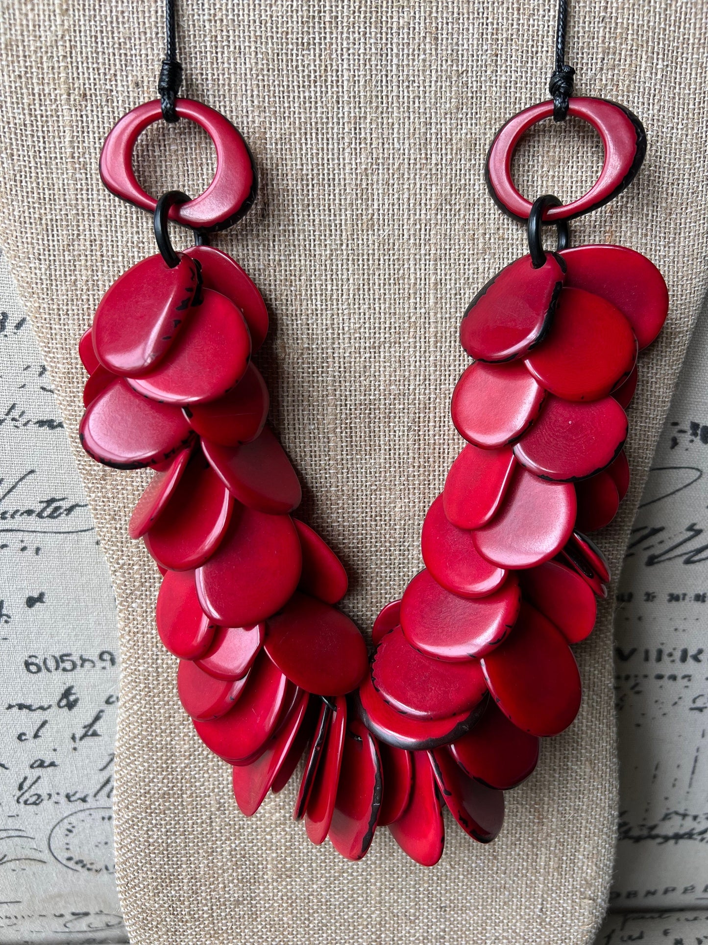 Red chunky necklace Tagua nut jewelry Artistic necklace Handmade beaded statement necklace Wearable art Mothers day gifts Spring fashion