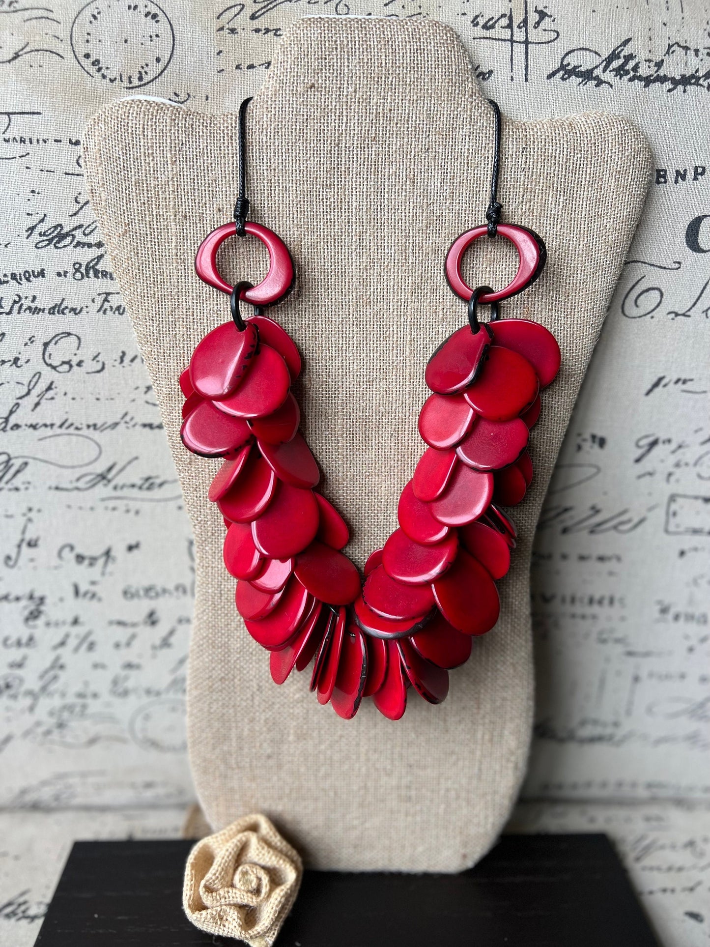 Red chunky necklace Tagua nut jewelry Artistic necklace Handmade beaded statement necklace Wearable art Mothers day gifts Spring fashion