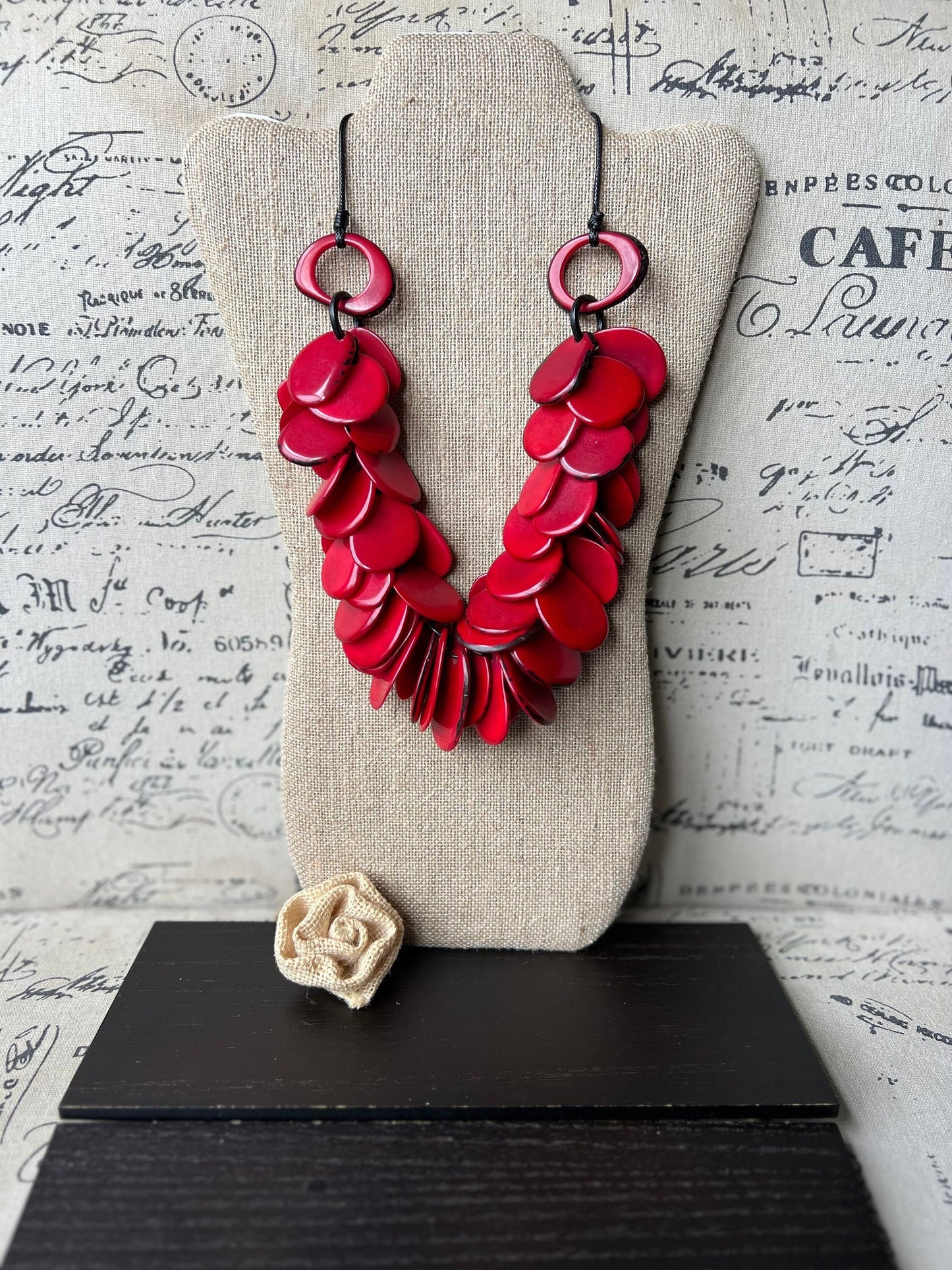 Red chunky necklace Tagua nut jewelry Artistic necklace Handmade beaded statement necklace Wearable art Mothers day gifts Spring fashion