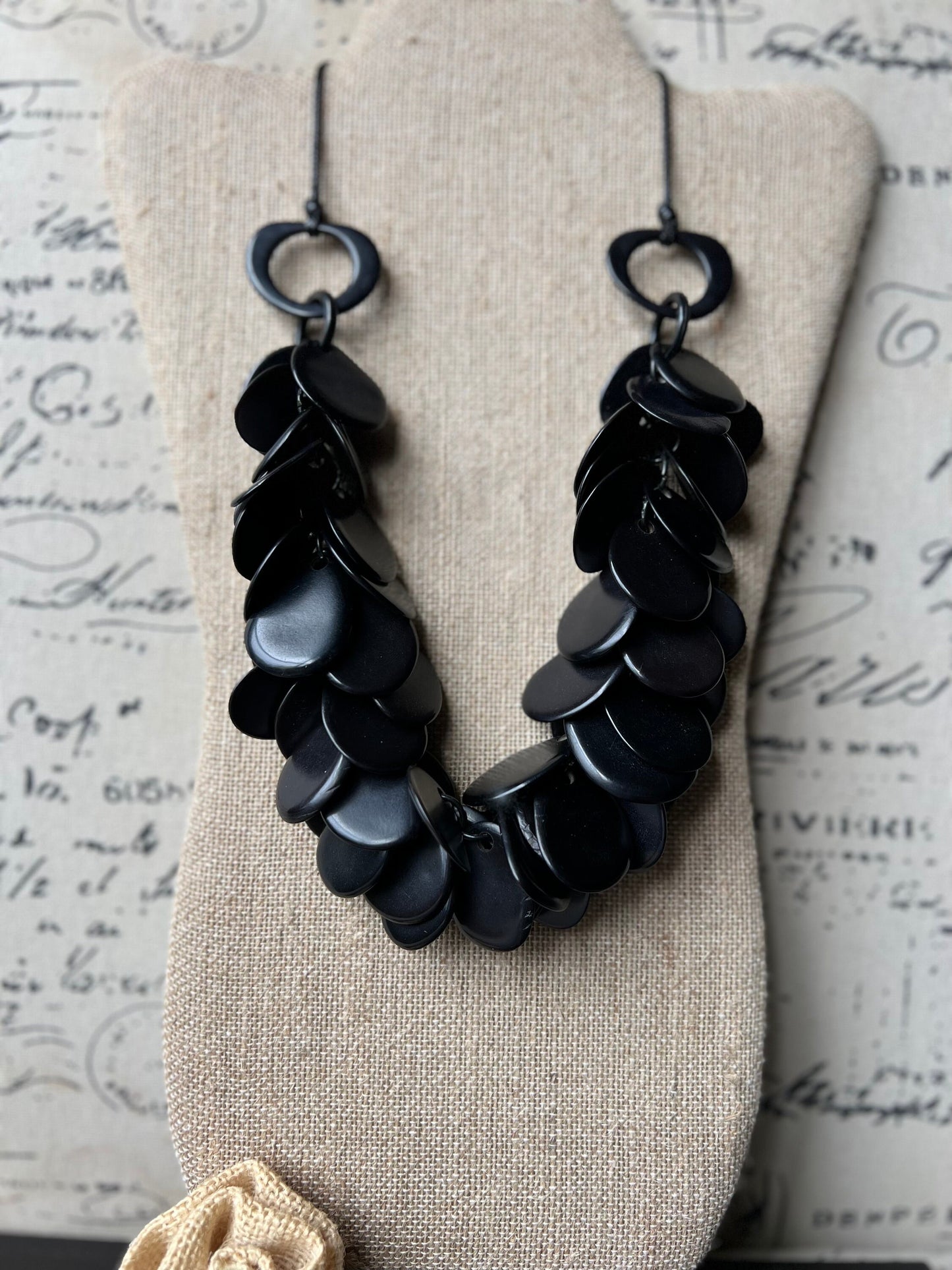 Black chunky necklace Tagua nut jewelry Statement necklaces for women Spring fashions 2025 Art to wear Adjustable cord Mothers day gifts