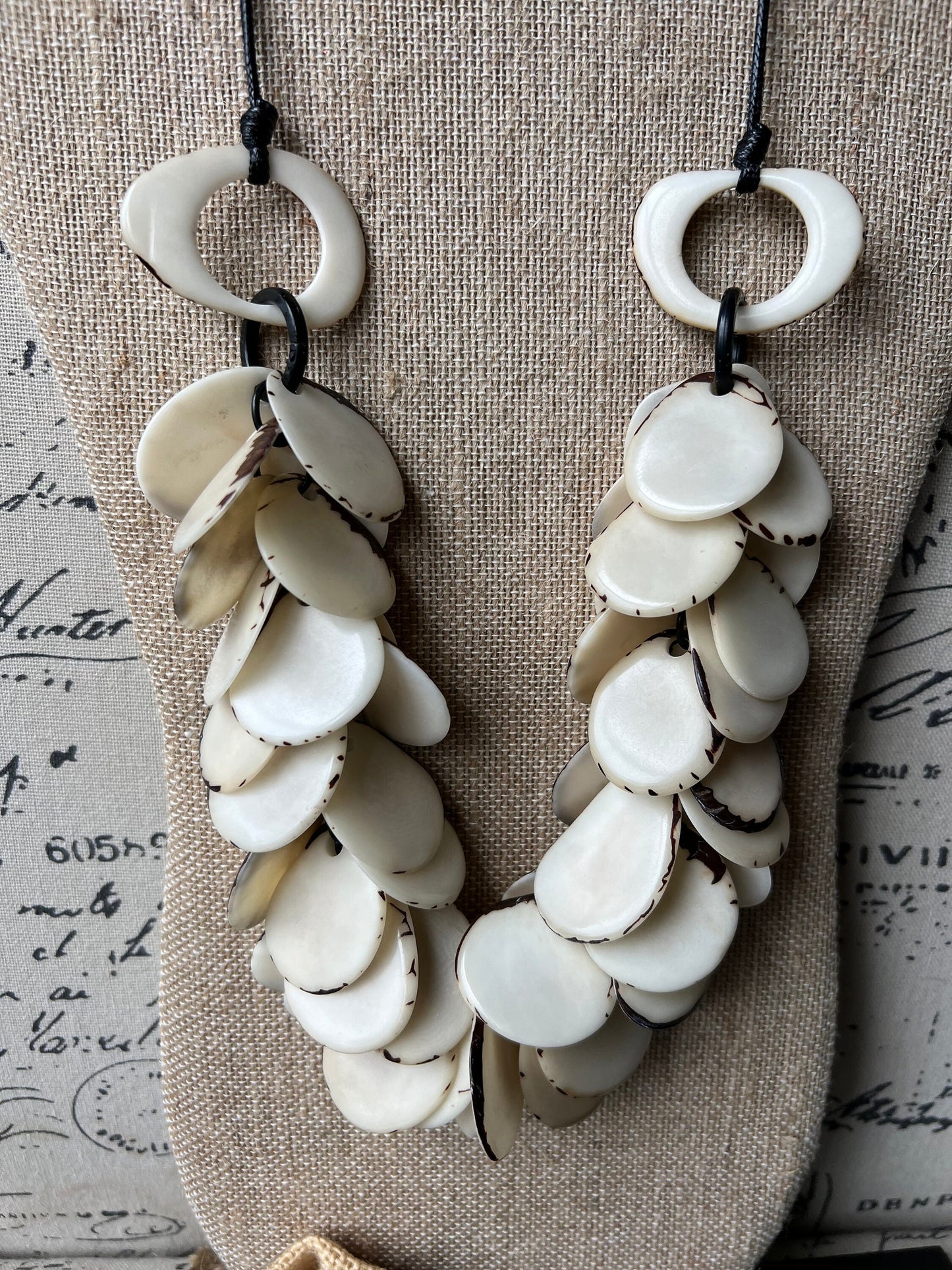 Ivory white statement necklace 14 year wedding anniversary gifts for wife Tagua necklace Adjustable cord Bold jewelry Wearable art