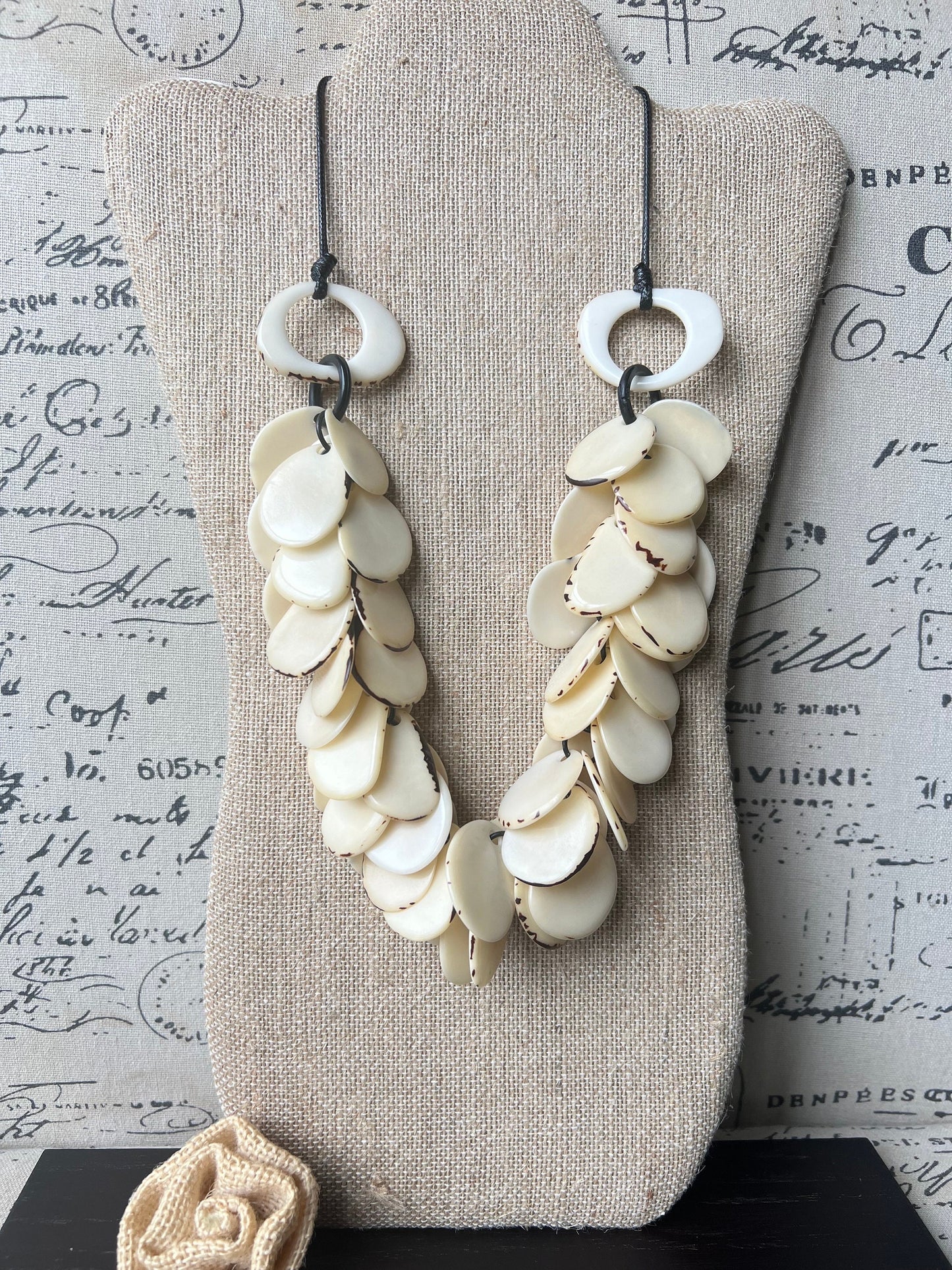 Ivory white statement necklace 14 year wedding anniversary gifts for wife Tagua necklace Adjustable cord Bold jewelry Wearable art
