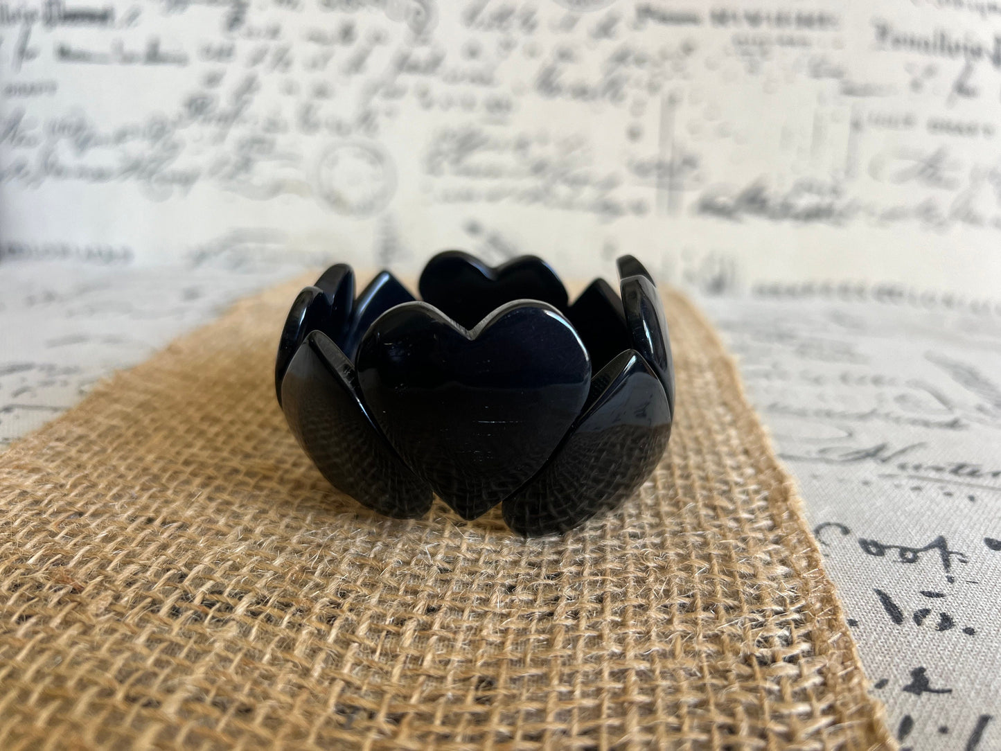 Black heart shaped beads bracelet Elastic stretch bracelet Tagua jewelry Love bangle Mother’s Day gifts Summer fashion Wearable Art