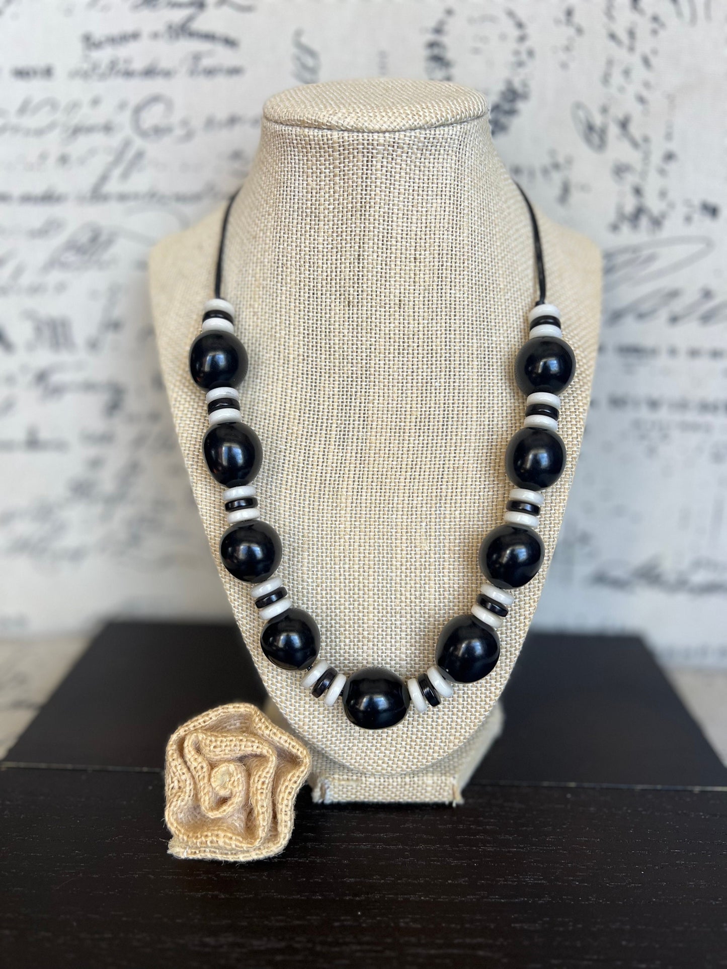 Black and white statement necklace Bubblegum bead necklace Tagua jewelry Big bold chunky necklace Adjustable cord Fall fashion Cruise wear