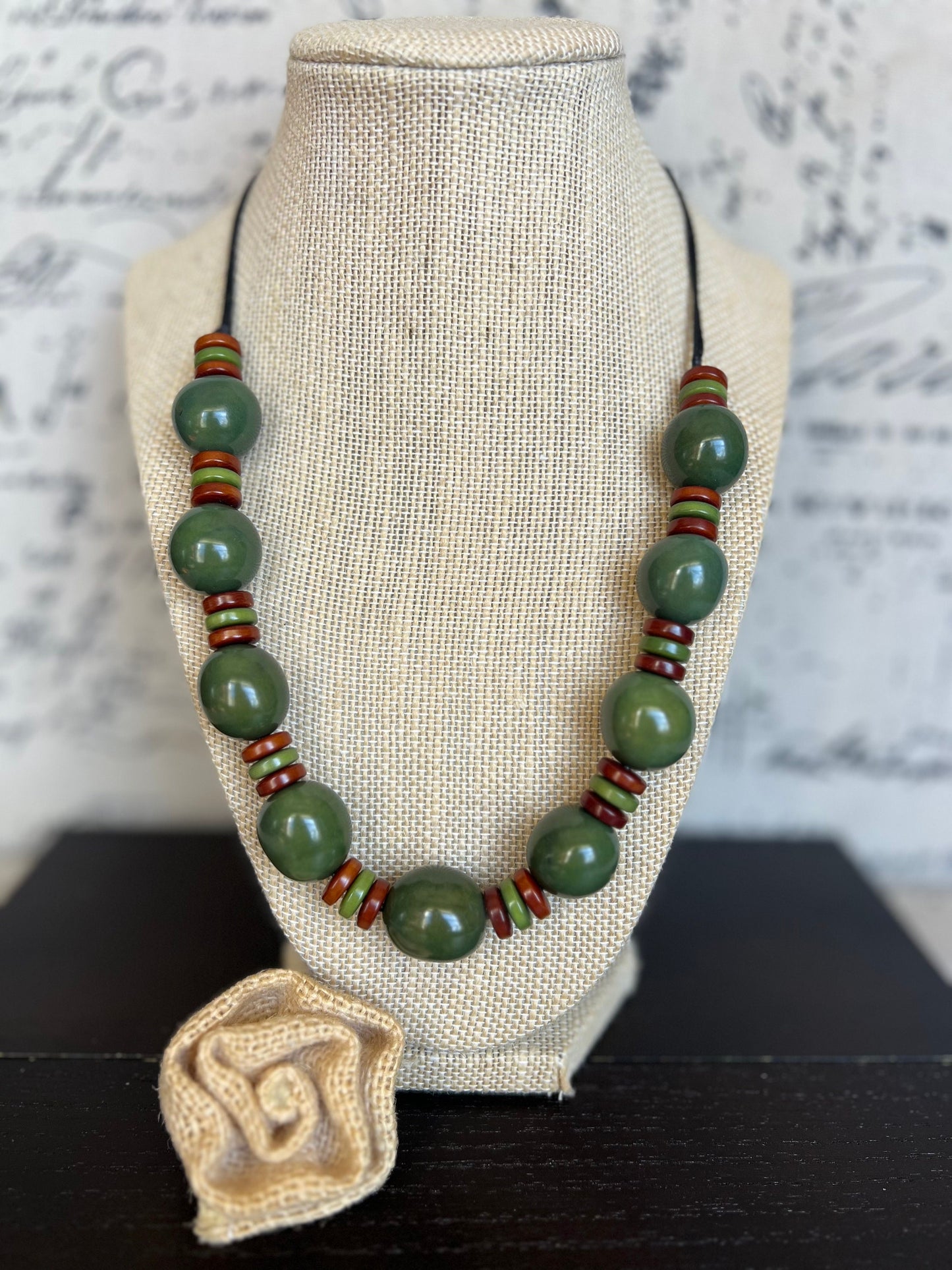 Olive green statement necklace with bubblegum beads Tagua and bombona necklace Adjustable cord Big bold chunky necklace Mothers day gifts