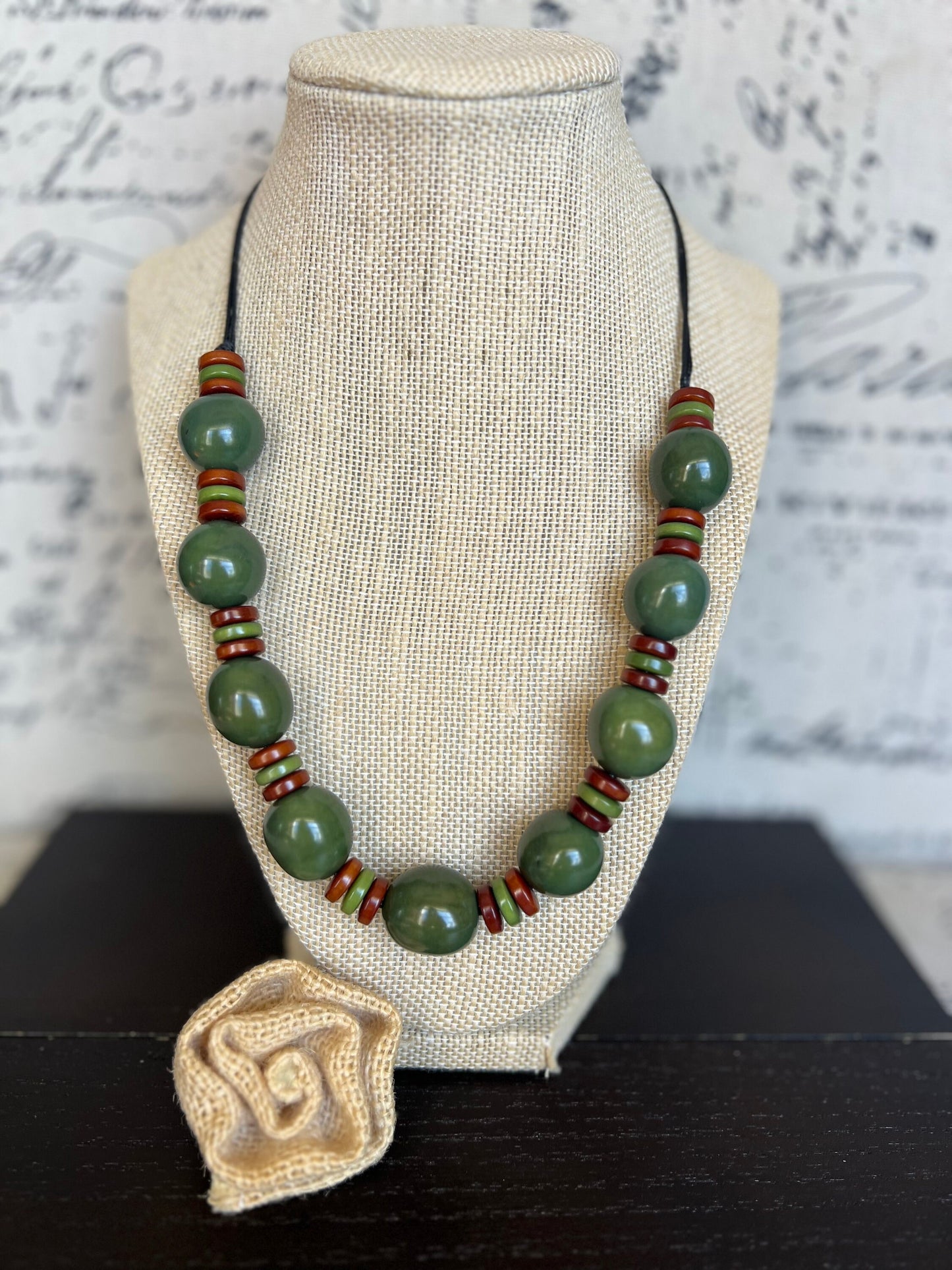 Olive green statement necklace with bubblegum beads Tagua and bombona necklace Adjustable cord Big bold chunky necklace Mothers day gifts