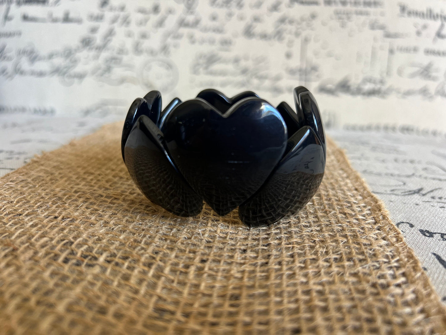 Black heart shaped beads bracelet Elastic stretch bracelet Tagua jewelry Love bangle Mother’s Day gifts Summer fashion Wearable Art