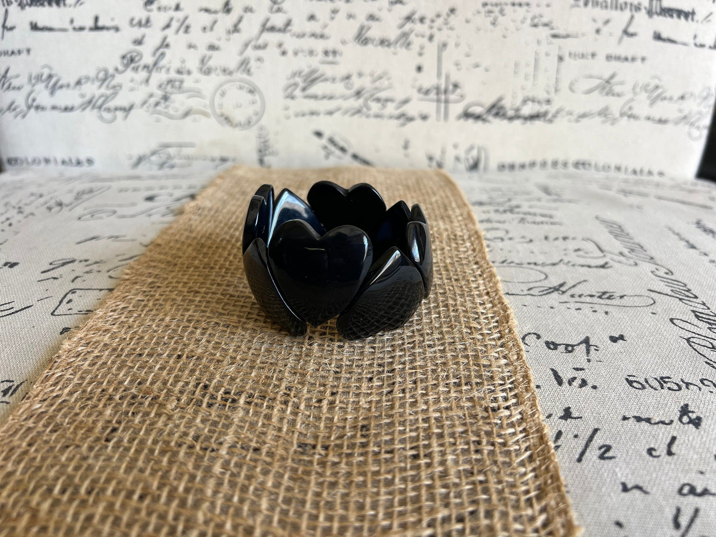 Black heart shaped beads bracelet Elastic stretch bracelet Tagua jewelry Love bangle Mother’s Day gifts Summer fashion Wearable Art