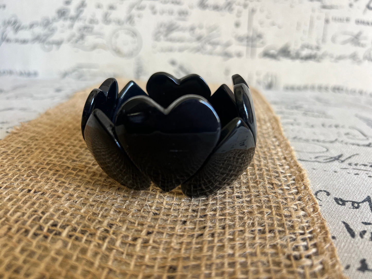 Black heart shaped beads bracelet Elastic stretch bracelet Tagua jewelry Love bangle Mother’s Day gifts Summer fashion Wearable Art