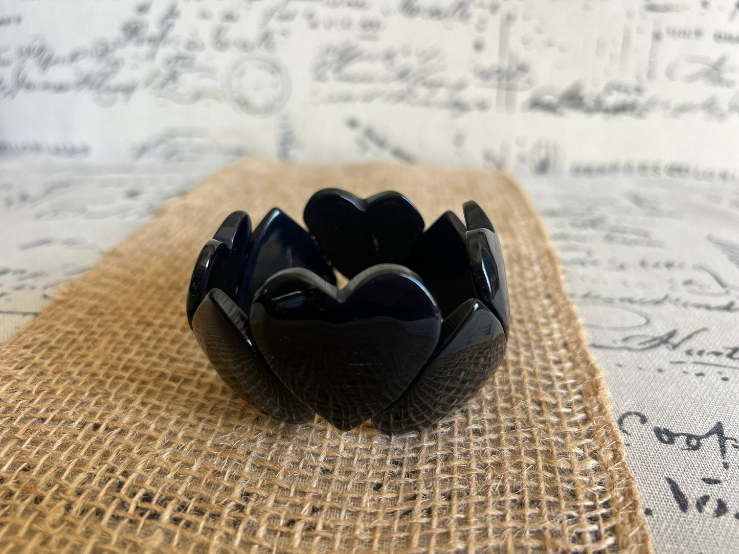 Black heart shaped beads bracelet Elastic stretch bracelet Tagua jewelry Love bangle Mother’s Day gifts Fall fashion Wearable Art