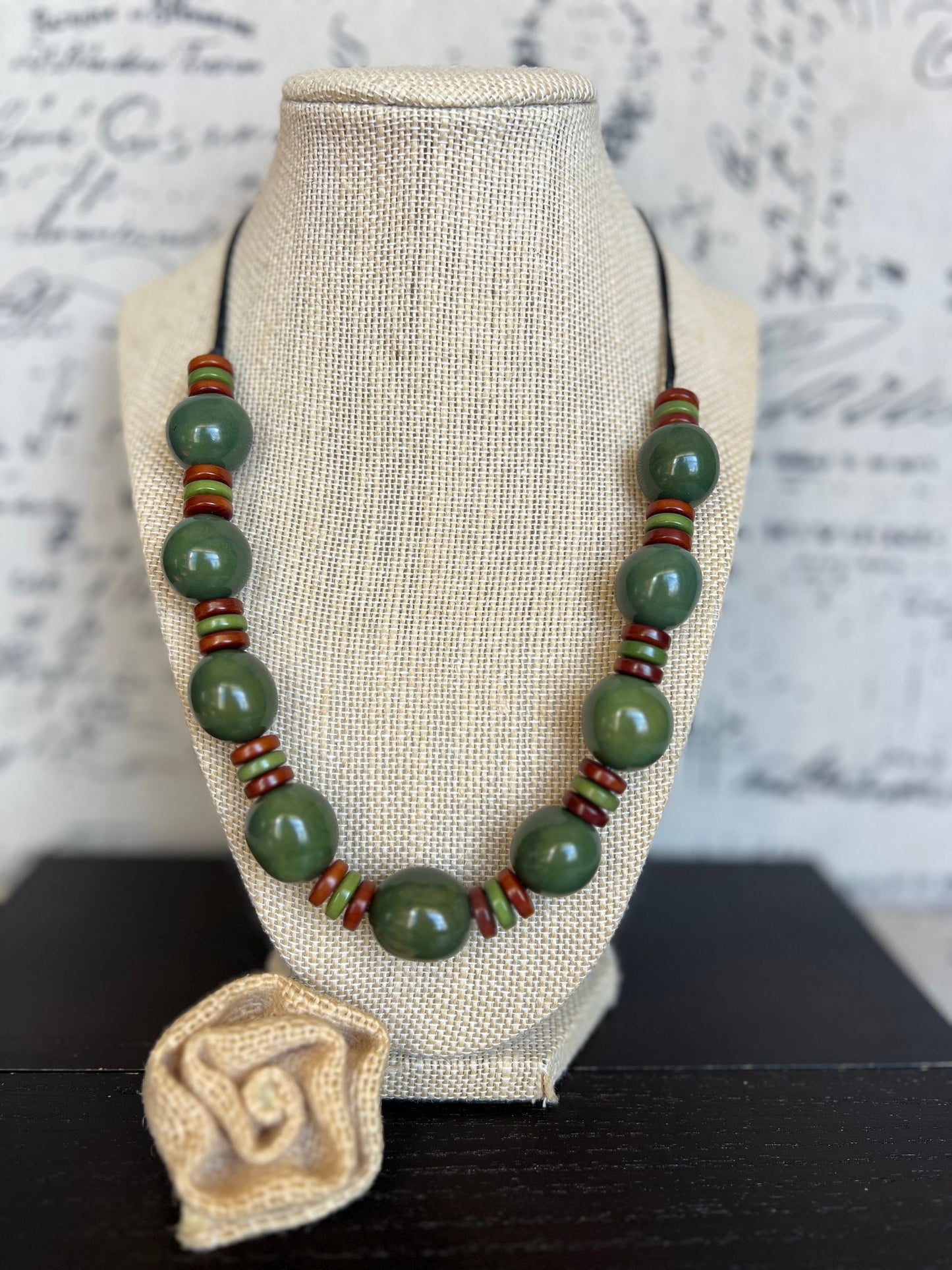 Olive green statement necklace with bubblegum beads Tagua and bombona necklace Adjustable cord Big bold chunky necklace Mothers day gifts