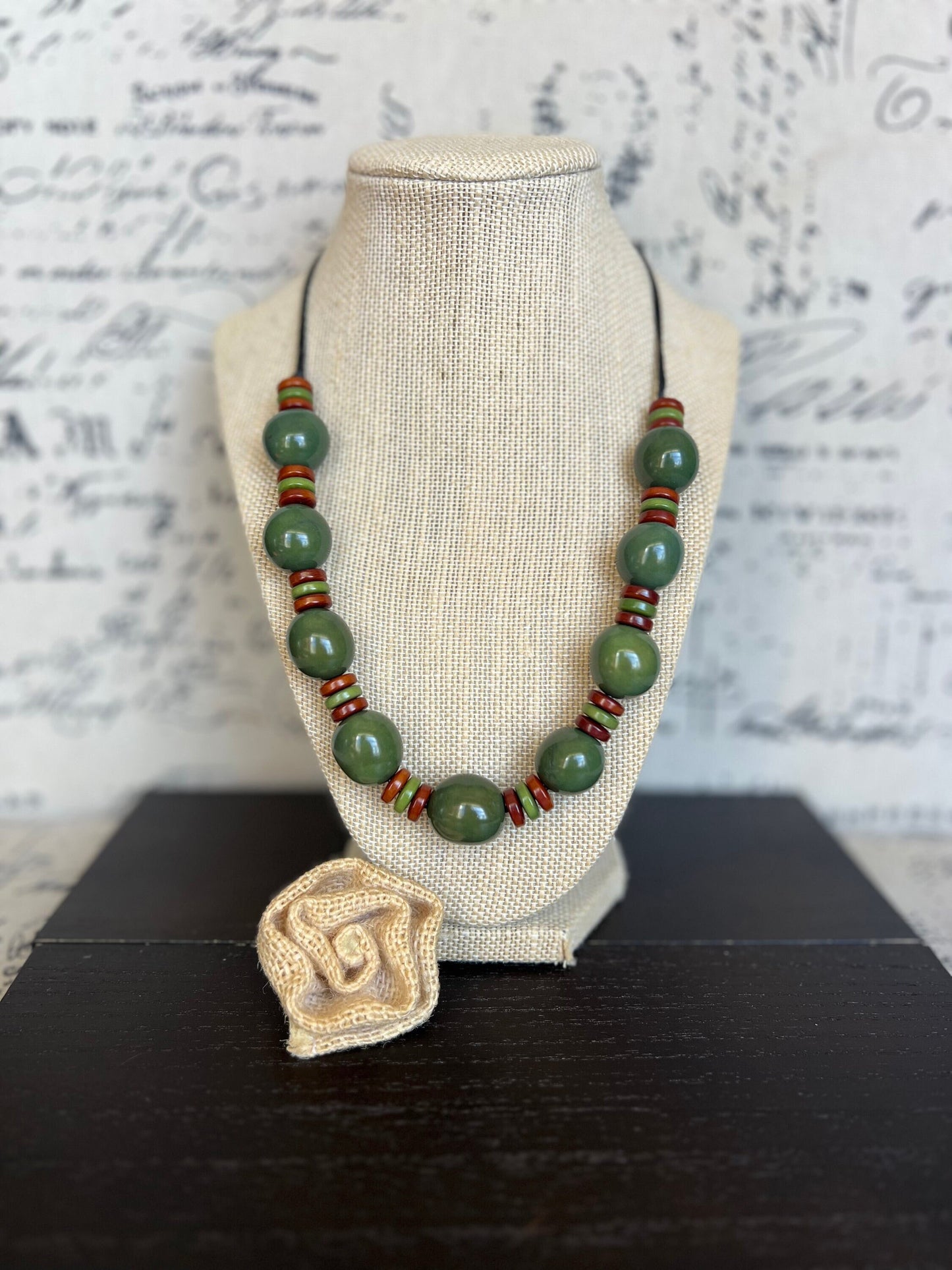 Olive green statement necklace with bubblegum beads Tagua and bombona necklace Adjustable cord Big bold chunky necklace Mothers day gifts