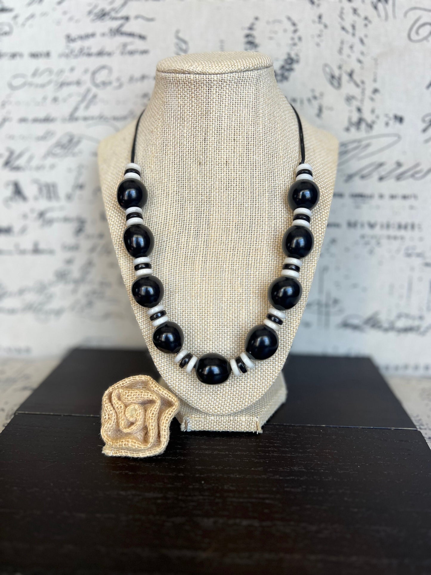 Black and white statement necklace Bubblegum beads necklace Tagua jewelry Big bold chunky necklace Adjustable cord Mothers day gifts