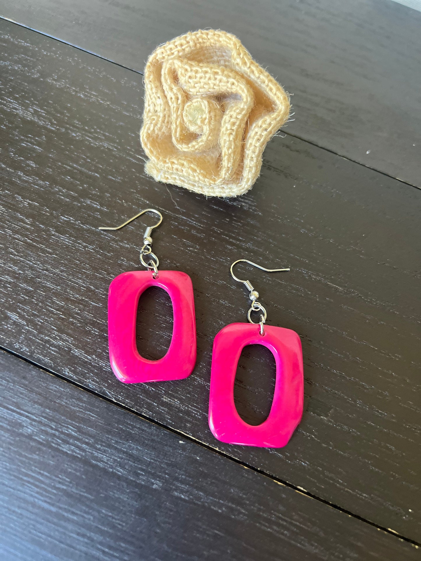Hot pink square earrings Tagua nut jewelry Geometric jewelry Statement dangle and drop earrings Easter basket gifts Wearable art