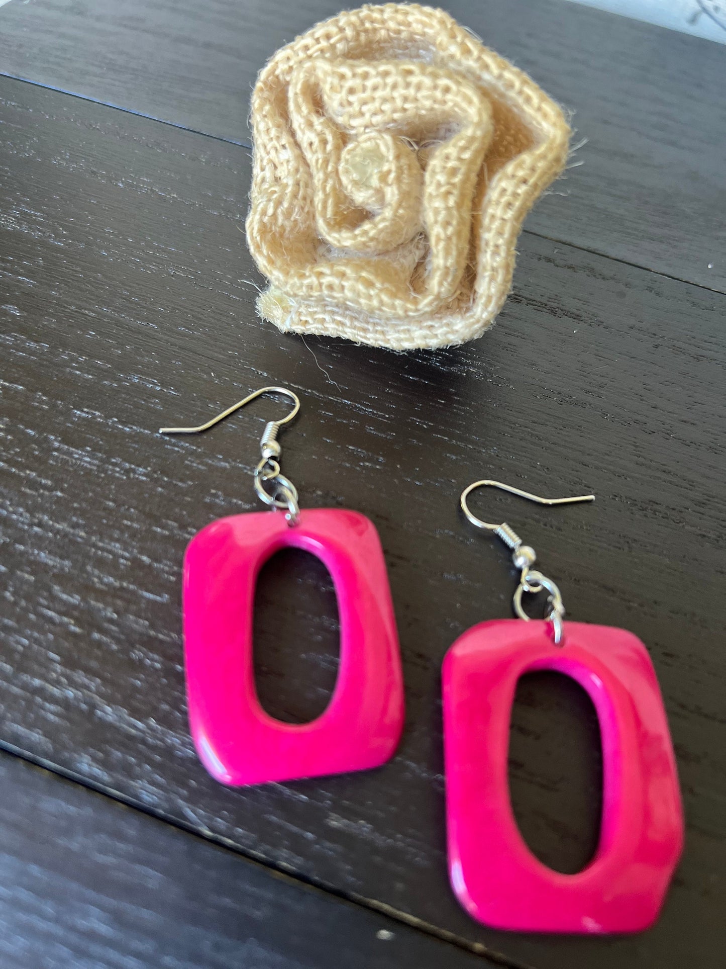 Hot pink square earrings Tagua nut jewelry Geometric jewelry Statement dangle and drop earrings Easter basket gifts Wearable art