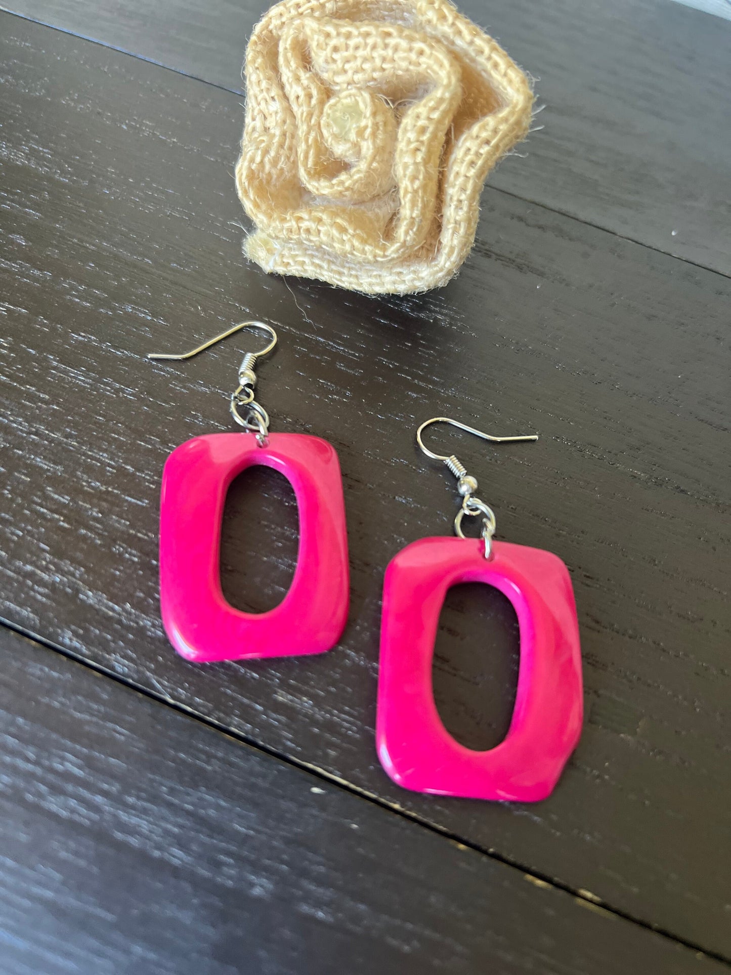 Hot pink square earrings Tagua nut jewelry Geometric jewelry Statement dangle and drop earrings Easter basket gifts Wearable art
