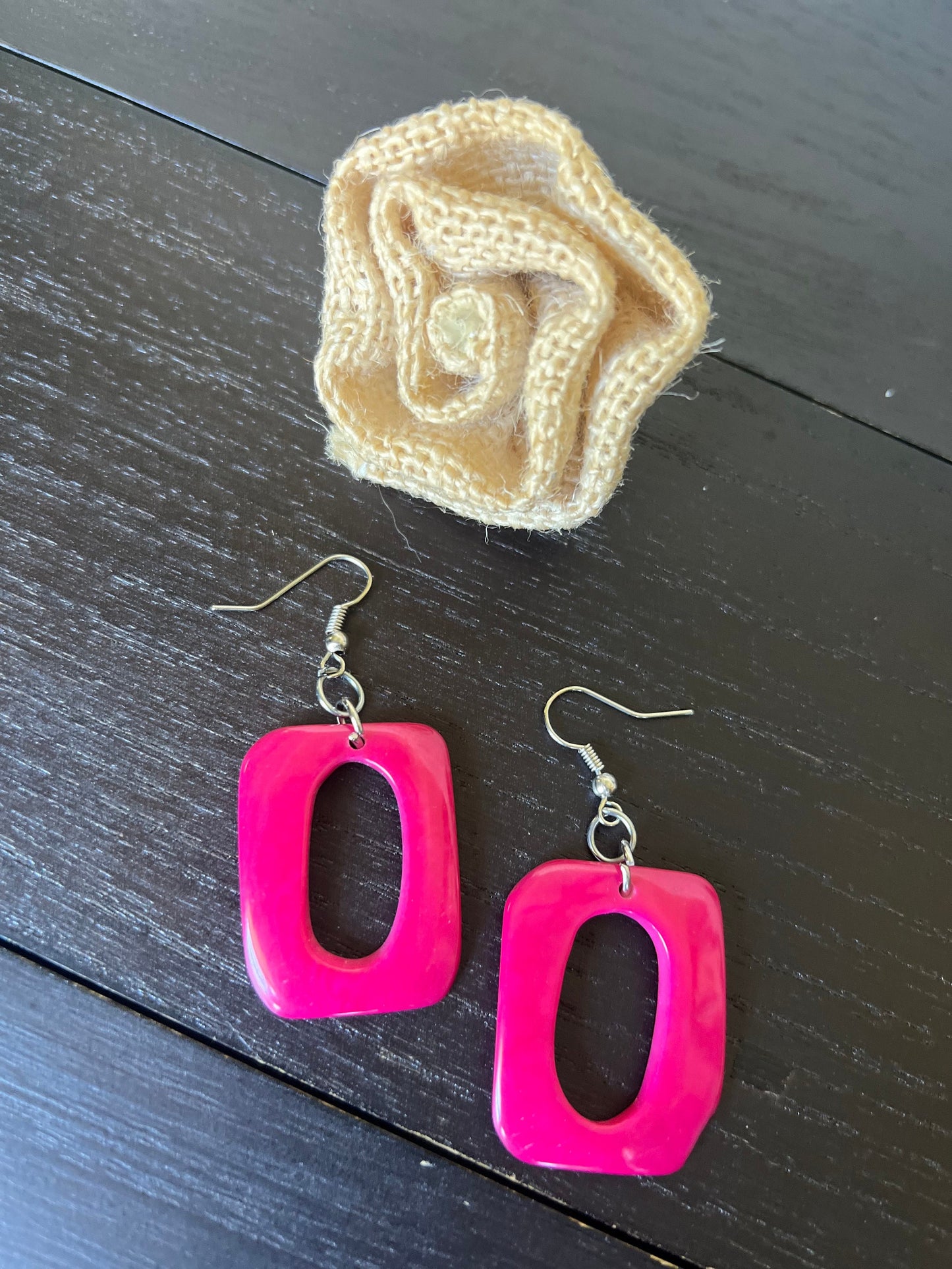 Hot pink square earrings Tagua nut jewelry Geometric jewelry Statement dangle and drop earrings Easter basket gifts Wearable art