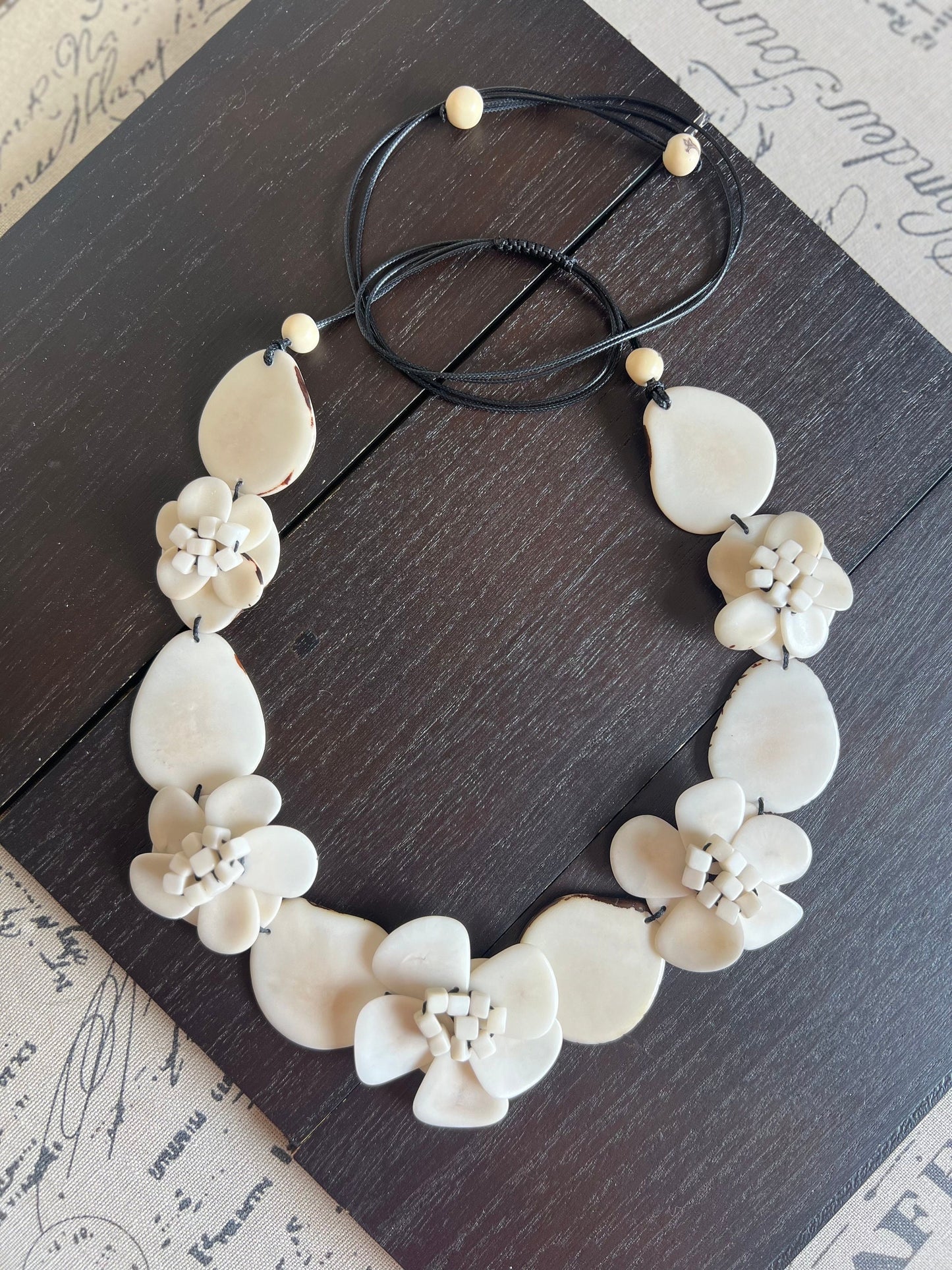Ivory white flower statement necklace 14 wedding anniversary gift for wife Tagua jewelry Spring fashion 2025 Big bold chunky necklace