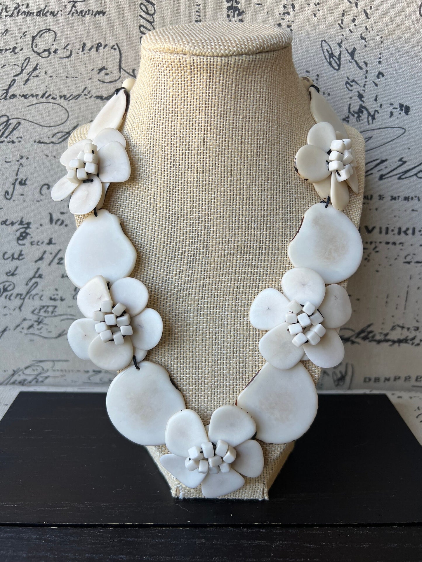 Ivory white flower statement necklace 14 wedding anniversary gift for wife Tagua jewelry Spring fashion 2025 Big bold chunky necklace