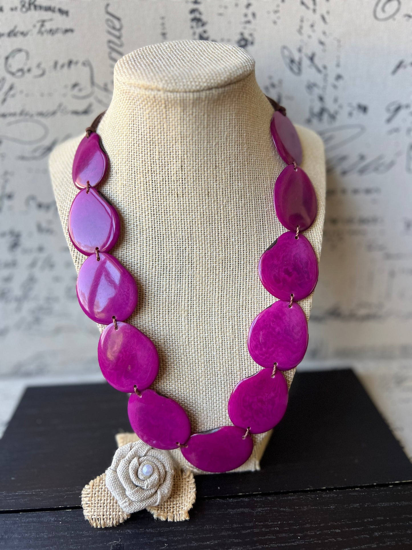 Magenta statement necklace Tagua jewelry Simple beaded necklace Adjustable cord Wearable art Handmade beaded necklace Mothers day gifts