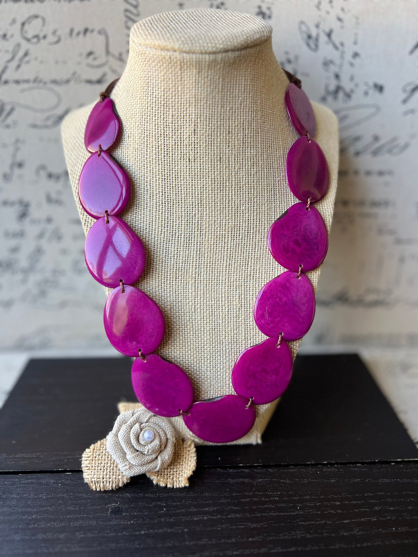 Magenta statement necklace Tagua jewelry Simple beaded necklace Adjustable cord Wearable art Handmade beaded necklace Fall fashion 2025s
