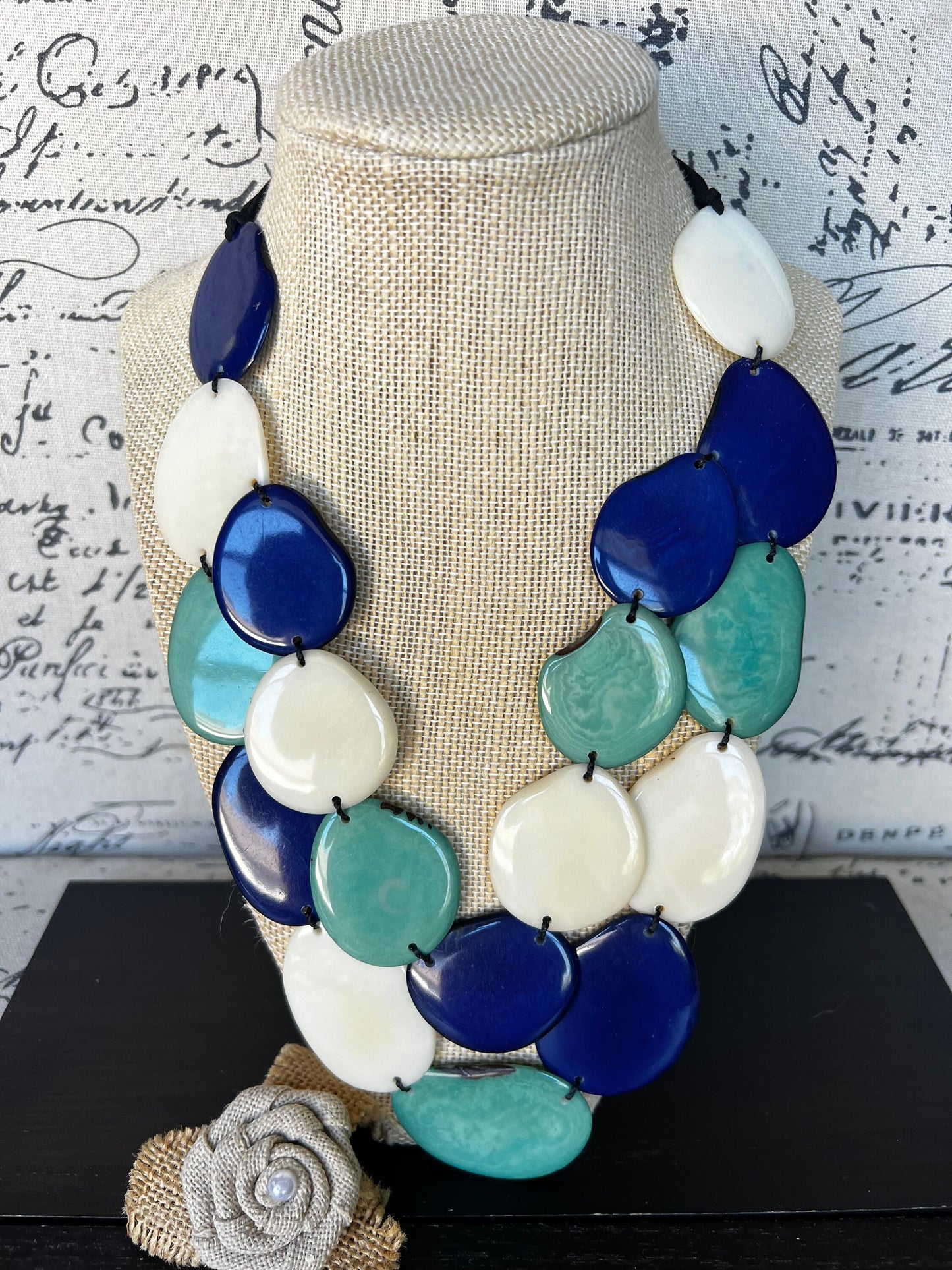 Turquoise blue and white statement necklace Double layer necklace Tagua jewelry Big bold chunky Multi color necklace Spring fashions 2025