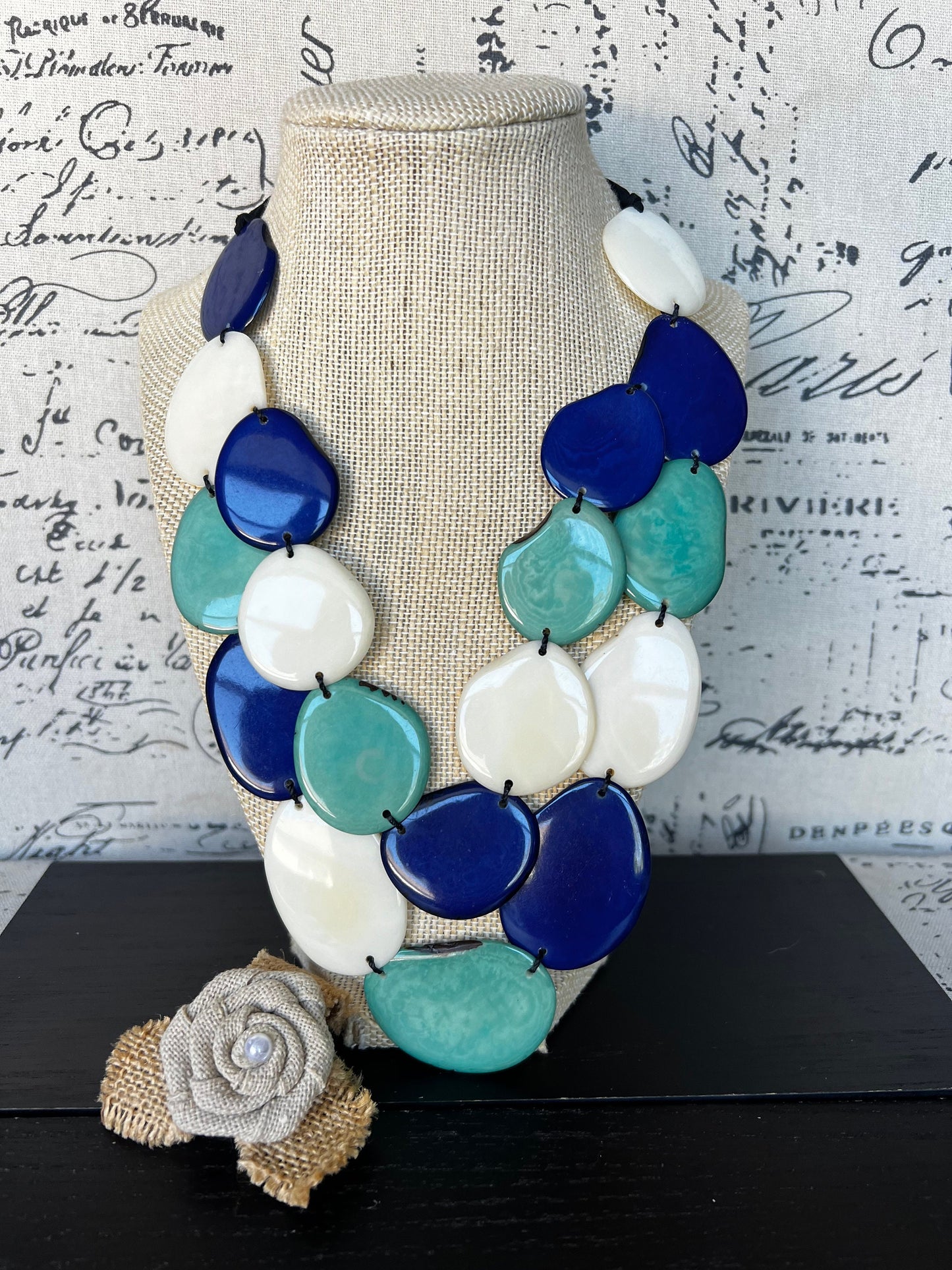 Turquoise blue and white statement necklace Double layer necklace Tagua jewelry Big bold chunky Multi color necklace Spring fashions 2025
