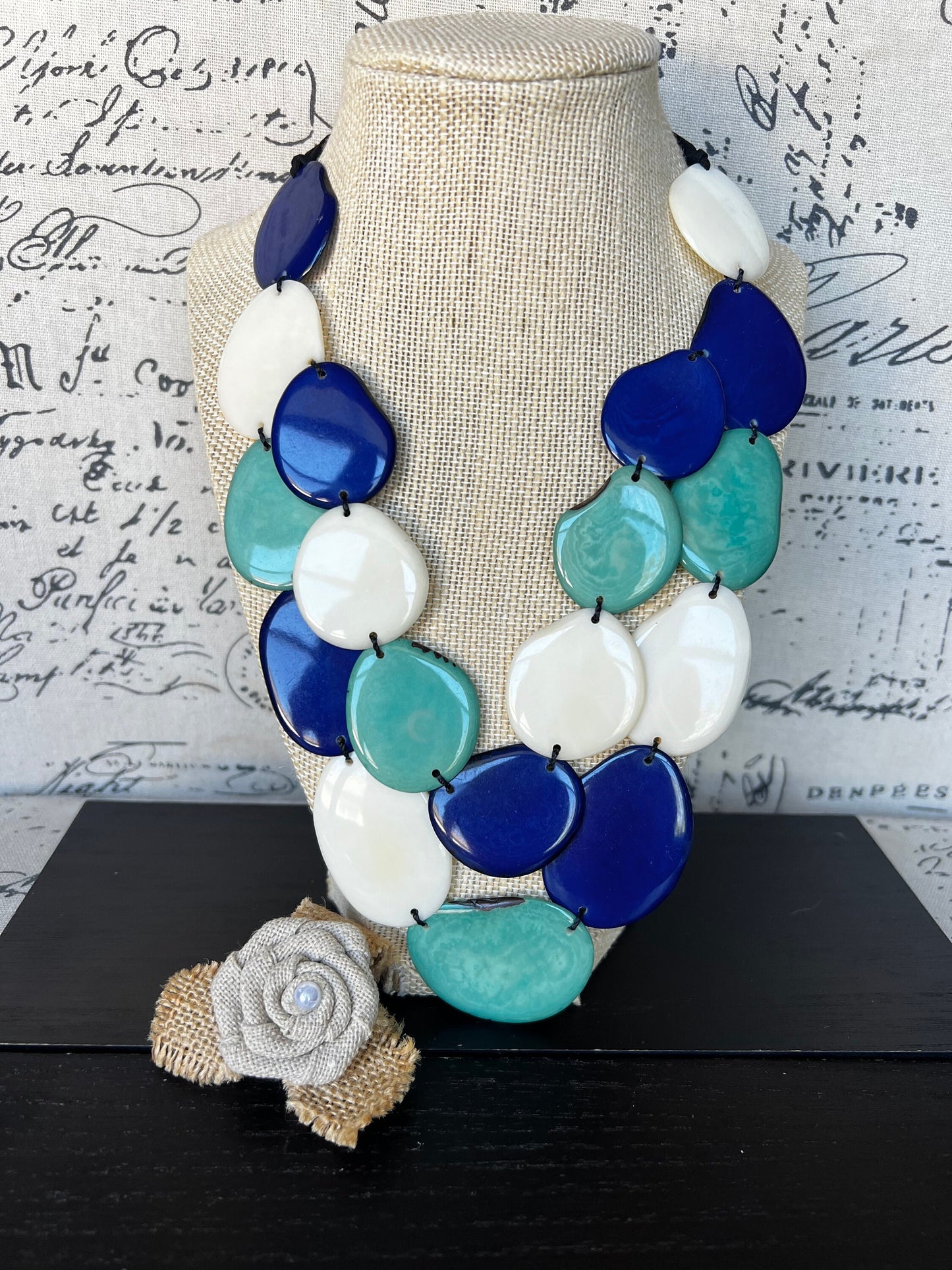 Turquoise blue and white statement necklace Double layer necklace Tagua jewelry Big bold chunky Multi color necklace Spring fashions 2025