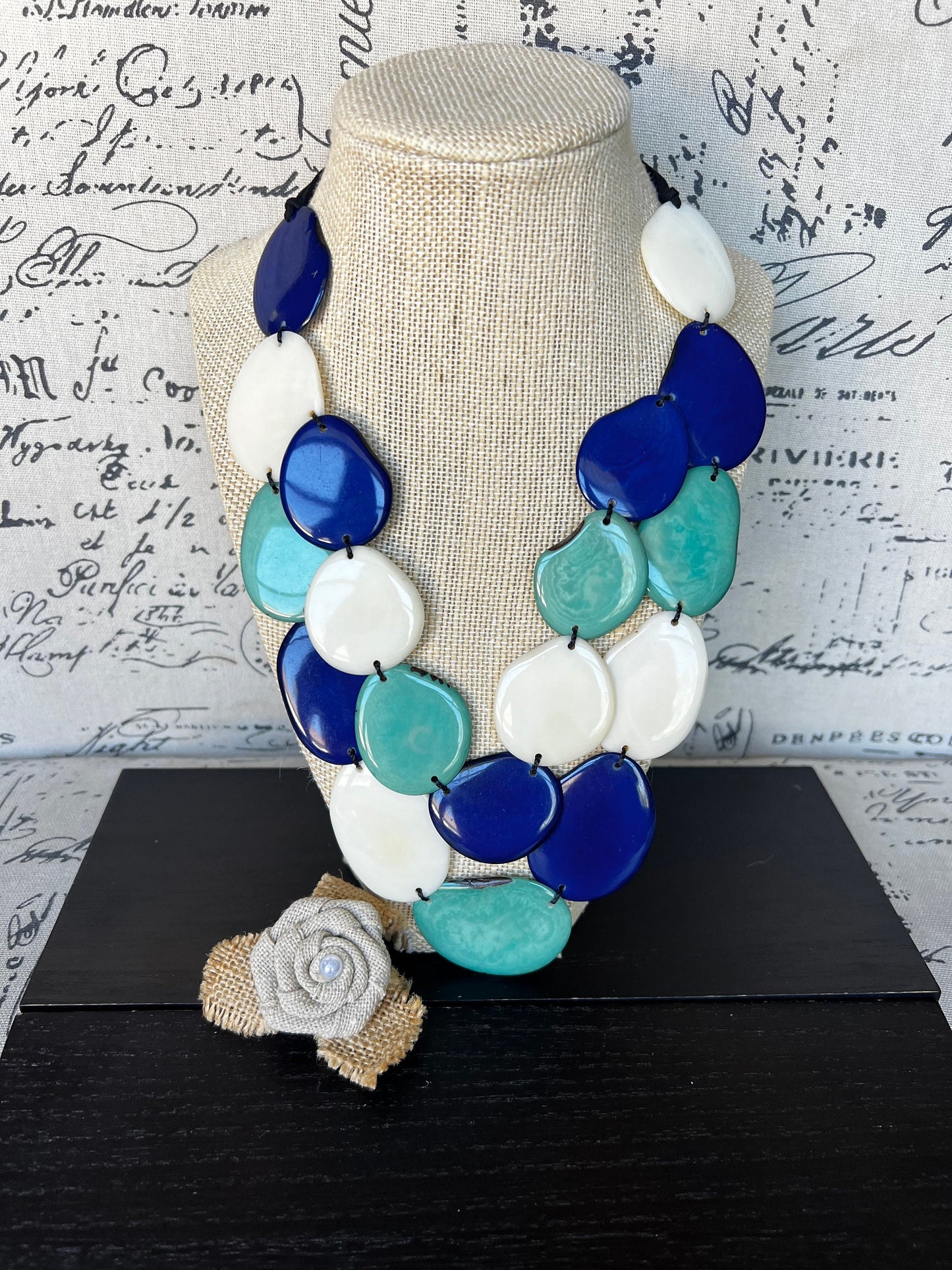 Turquoise blue and white statement necklace Double layer necklace Tagua jewelry Big bold chunky Multi color necklace Spring fashions 2025
