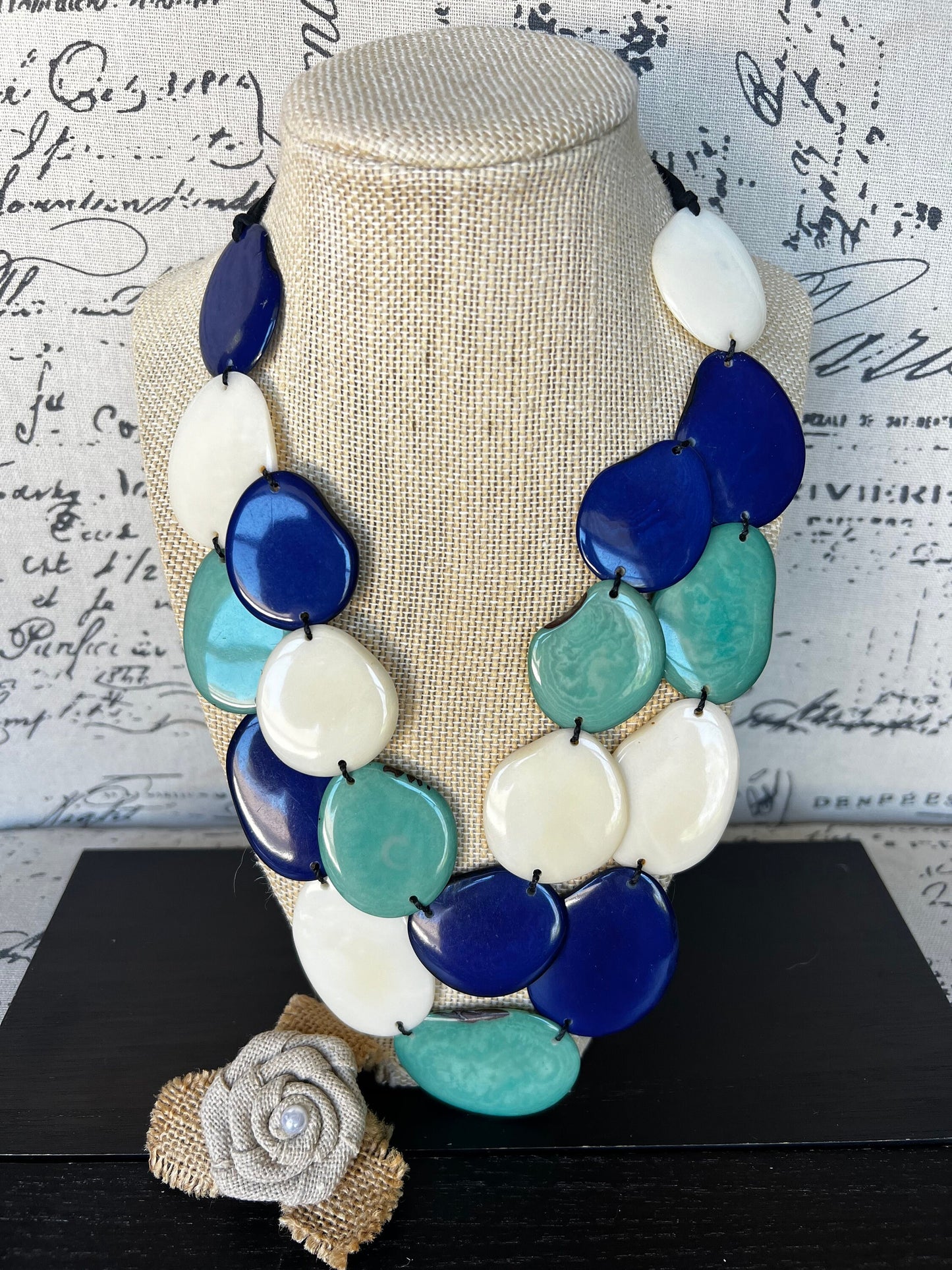 Turquoise blue and white statement necklace Double layer necklace Tagua jewelry Big bold chunky Multi color necklace Spring fashions 2025
