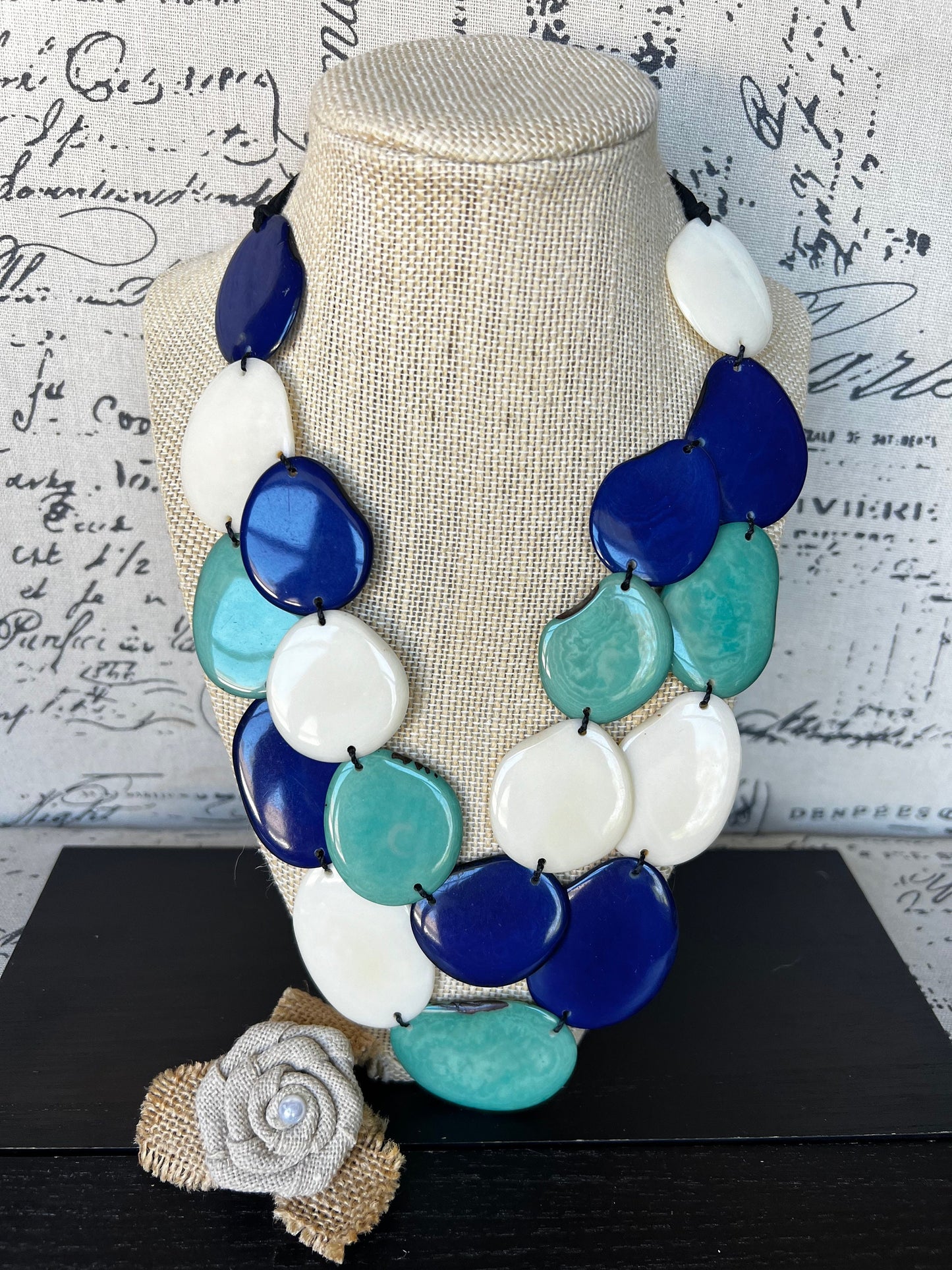 Turquoise blue and white statement necklace Double layer necklace Tagua jewelry Big bold chunky Multi color necklace Spring fashions 2025