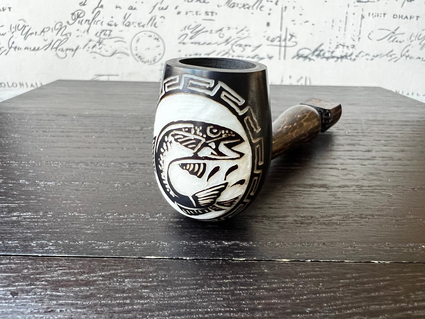 Trout fish wood pipe Tagua smoking small pipe Sacred smoking pipe Ceremonial pipe Shamanic healing Smoking herbs accessories Gifts for men