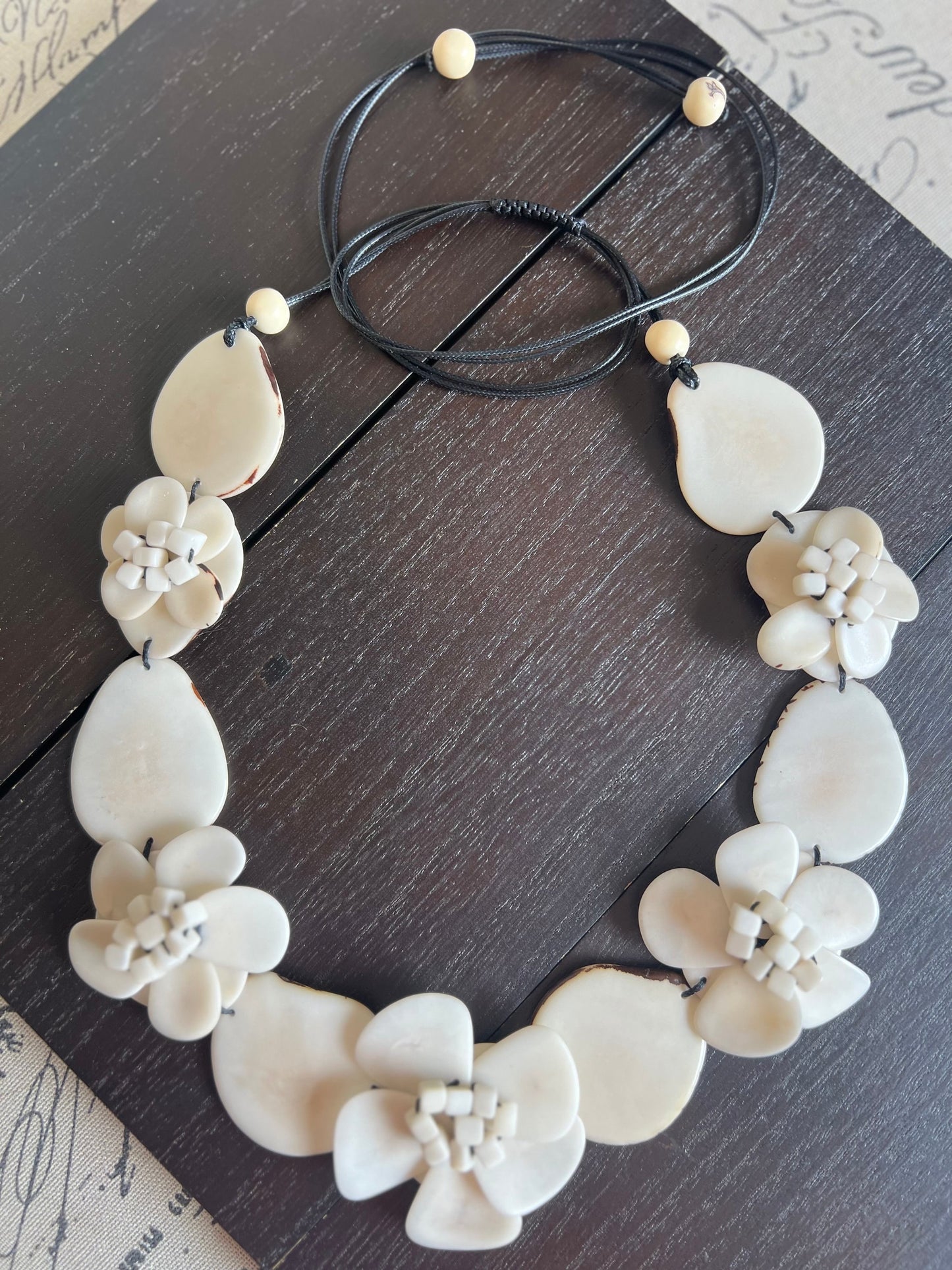 Ivory white flower statement necklace 14 wedding anniversary gift for wife Tagua jewelry Spring fashion 2025 Big bold chunky necklace
