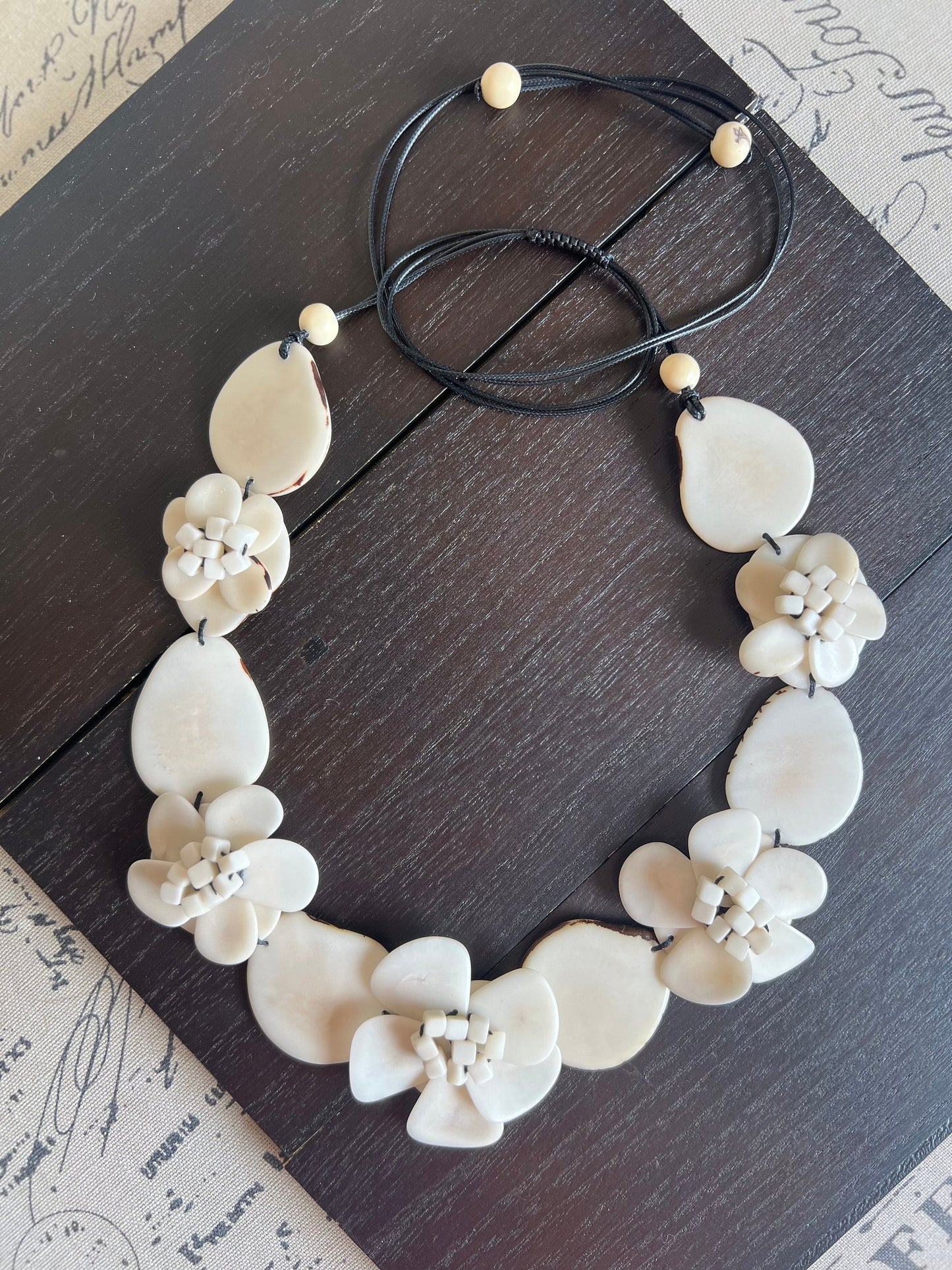 Ivory white flower statement necklace 14 wedding anniversary gift for wife Tagua jewelry Spring fashion 2025 Big bold chunky necklace