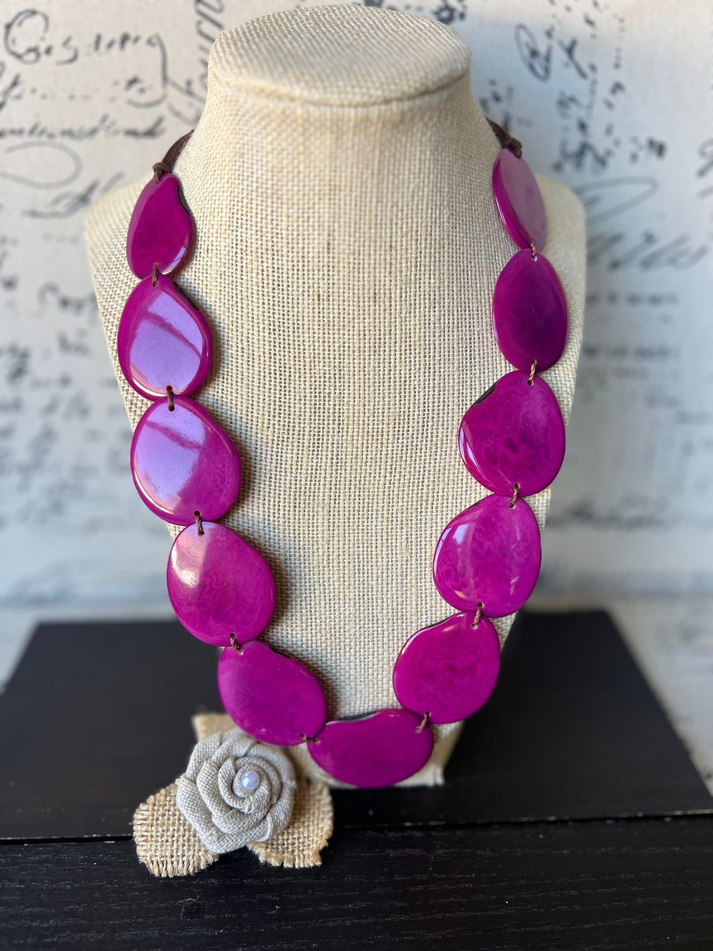 Magenta statement necklace Tagua jewelry Simple beaded necklace Adjustable cord Wearable art Handmade beaded necklace Mothers day gifts