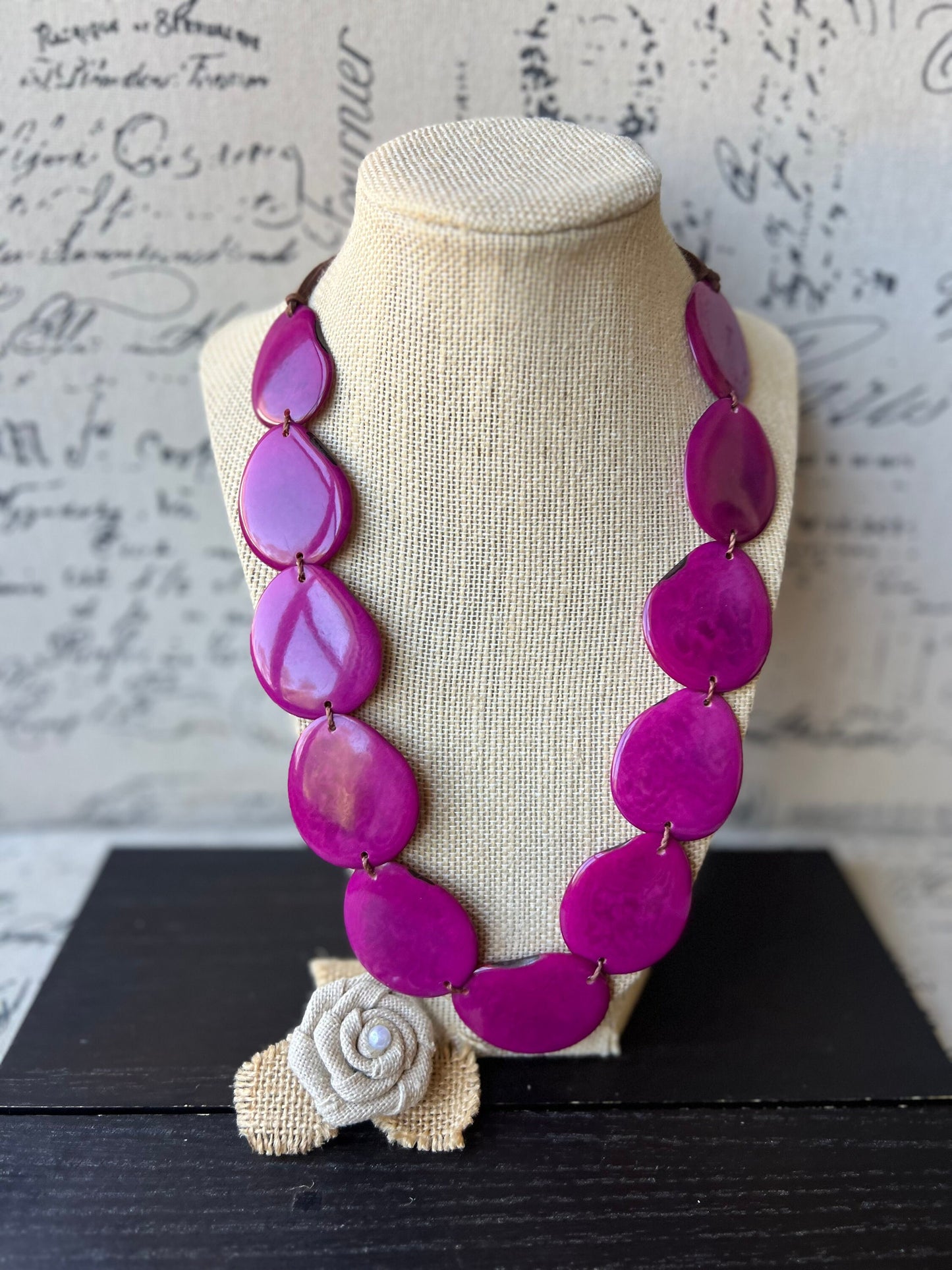Magenta statement necklace Tagua jewelry Simple beaded necklace Adjustable cord Wearable art Handmade beaded necklace Mothers day gifts