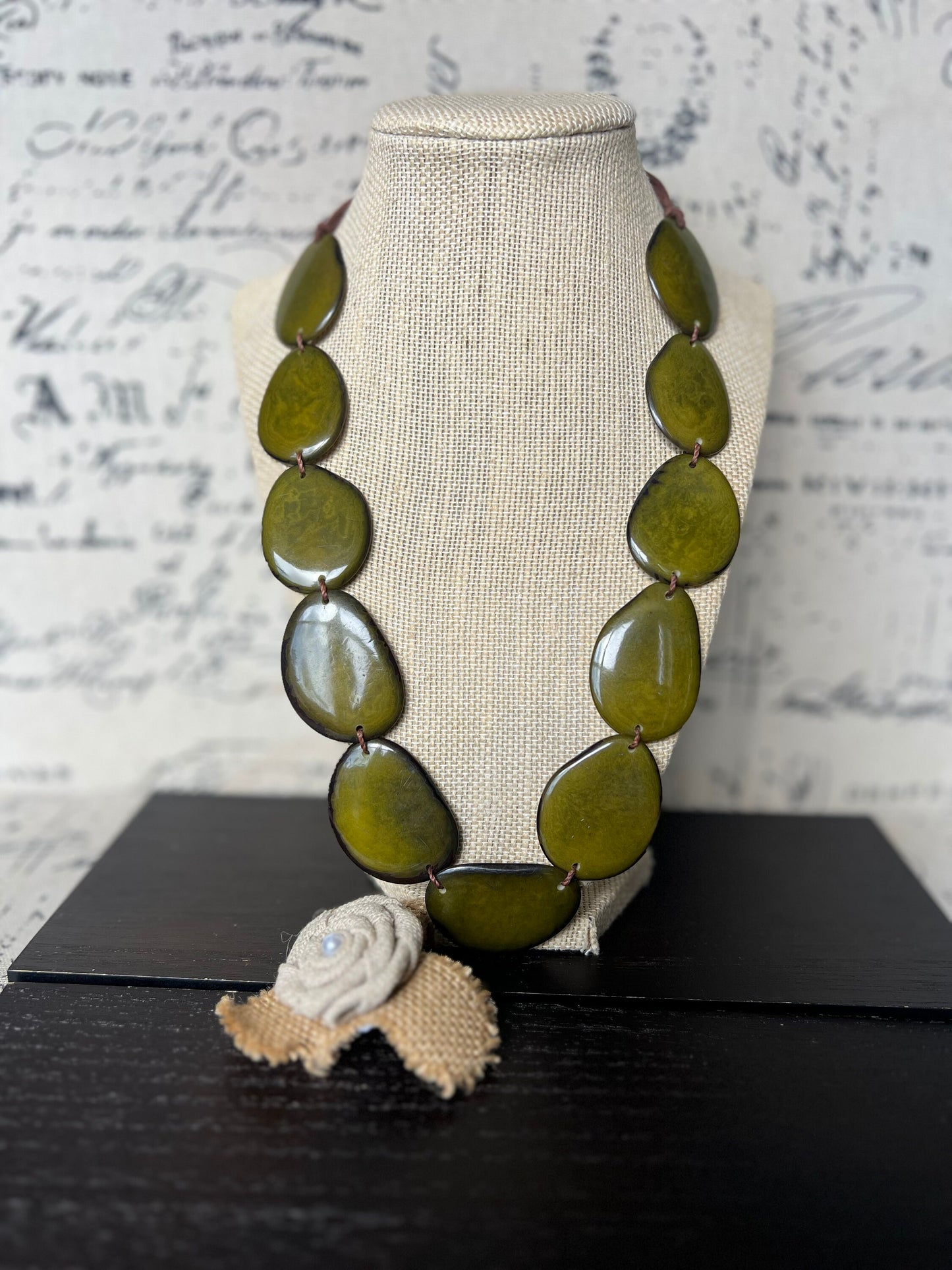 Olive green necklace Tagua jewelry Simple beaded necklace Adjustable cord Mothers day gifts Wearable art Spring fashion Art to wear