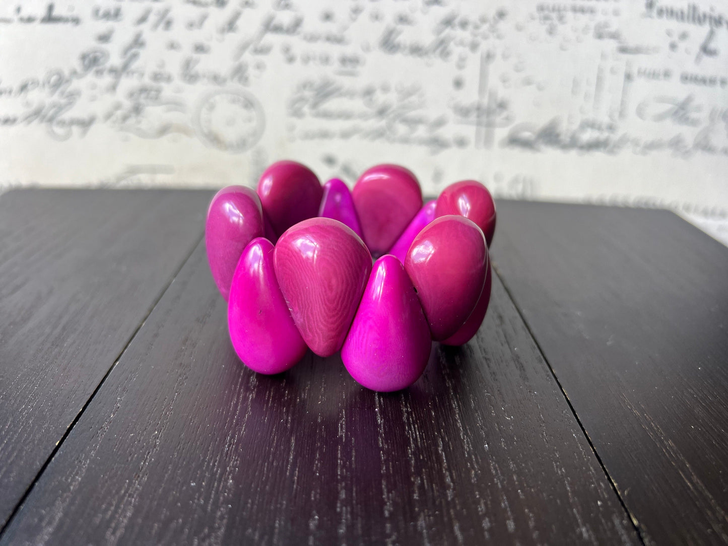 Magenta pink bracelet Tagua jewelry Huge bracelet Chunky bracelet cuff Statement beaded jewelry Mothers day gifts Elastic stretch bracelet