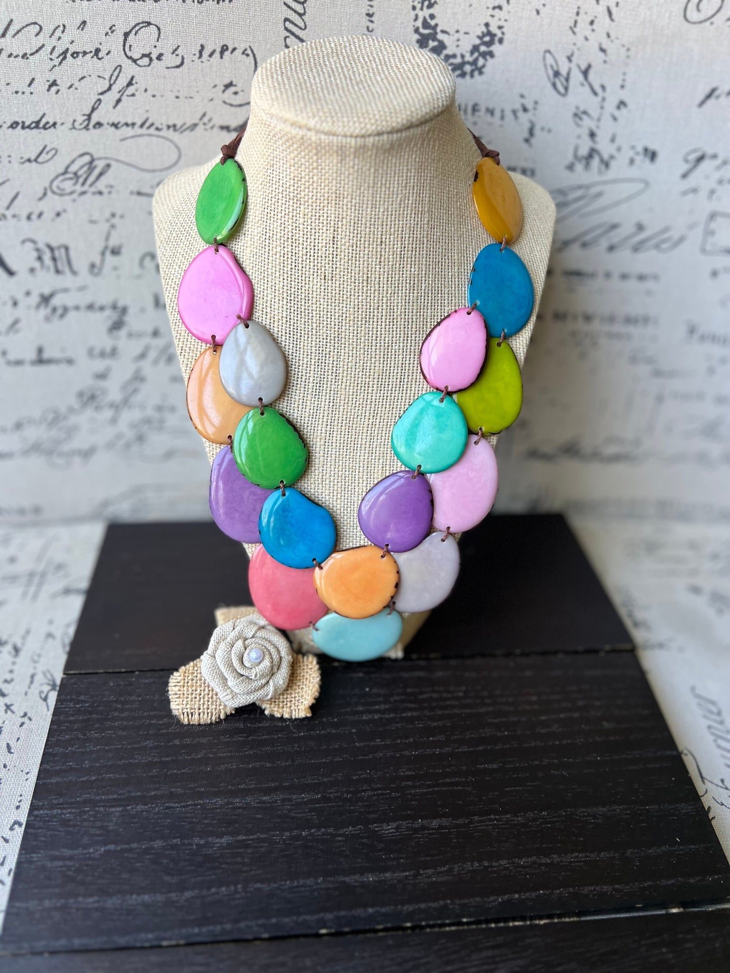 Rainbow statement necklace Tagua jewelry Spring fashion 2025 Big bold necklaces Wearable art Mothers day gifts for wife Artsy gifts