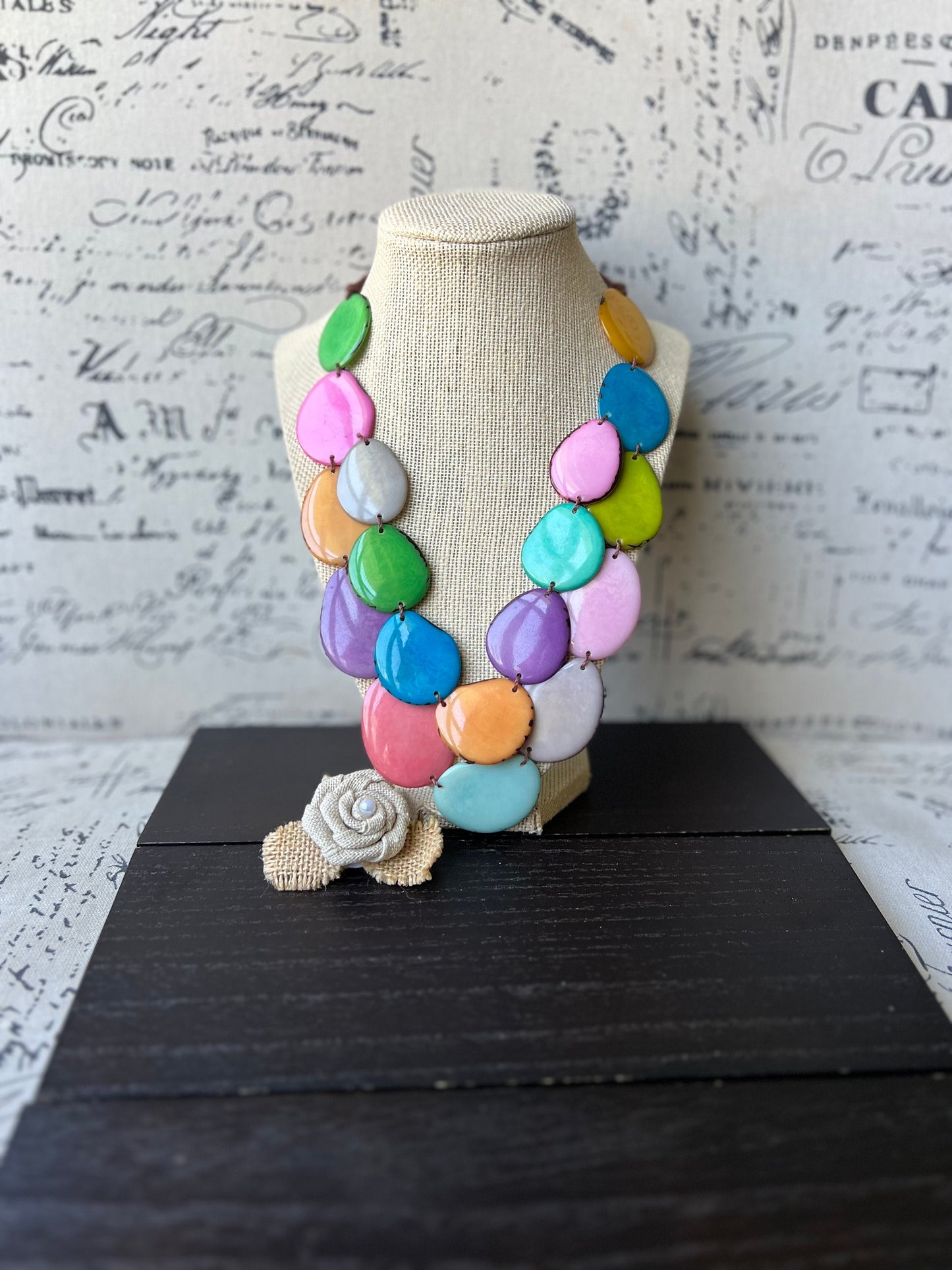 Rainbow statement necklace Tagua jewelry Spring fashion 2025 Big bold necklaces Wearable art Mothers day gifts for wife Artsy gifts