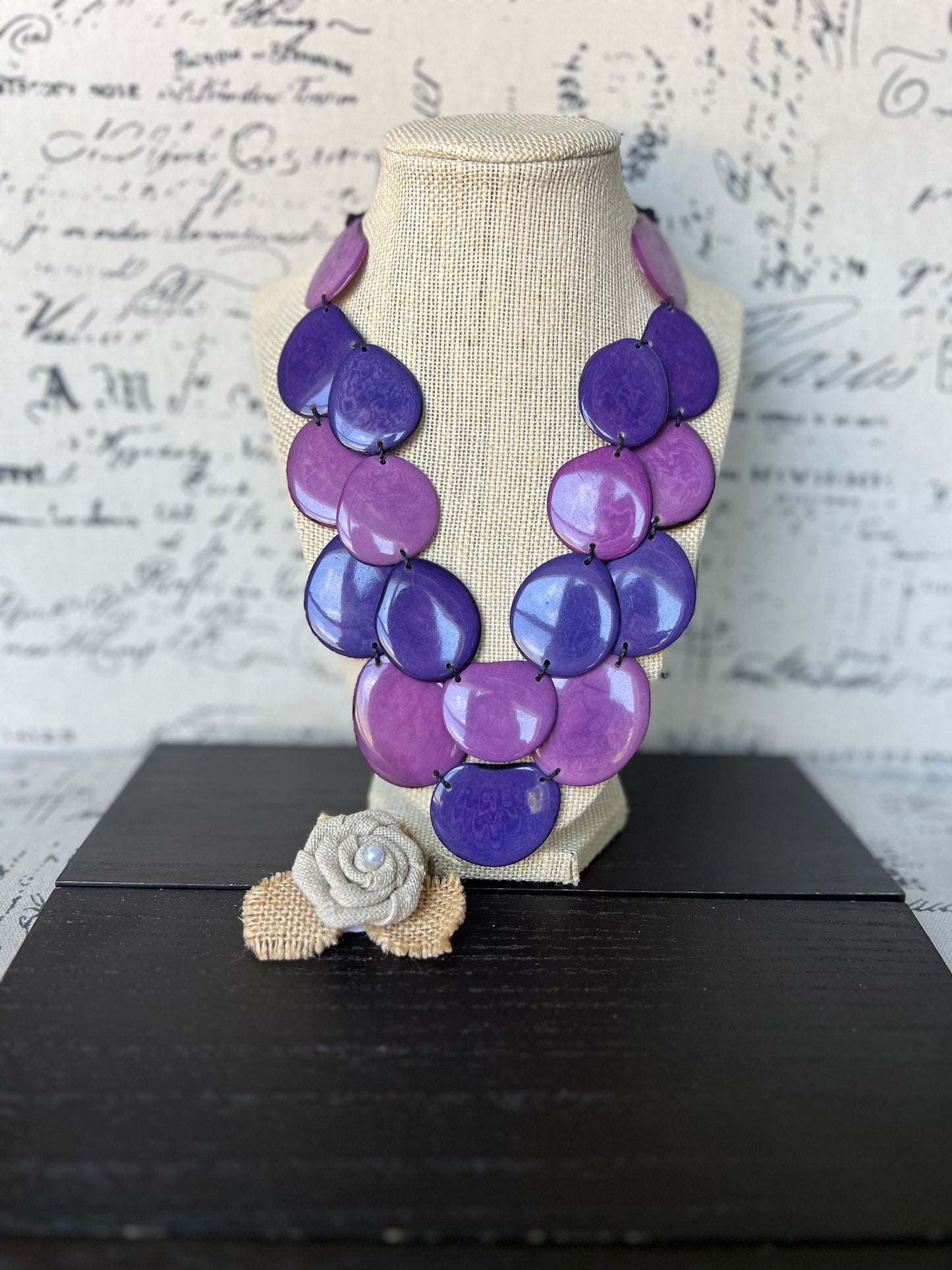 Multi color statement necklace Tagua jewelry Purple beaded necklace women Chunky handmade necklace Adjustable cord Mothers day gifts