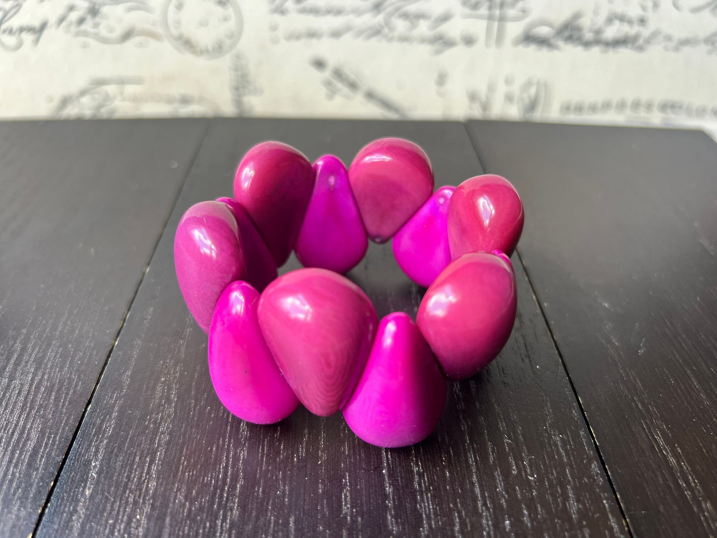 Magenta pink bracelet Tagua jewelry Huge bracelet Chunky bracelet cuff Statement beaded jewelry Mothers day gifts Elastic stretch bracelet