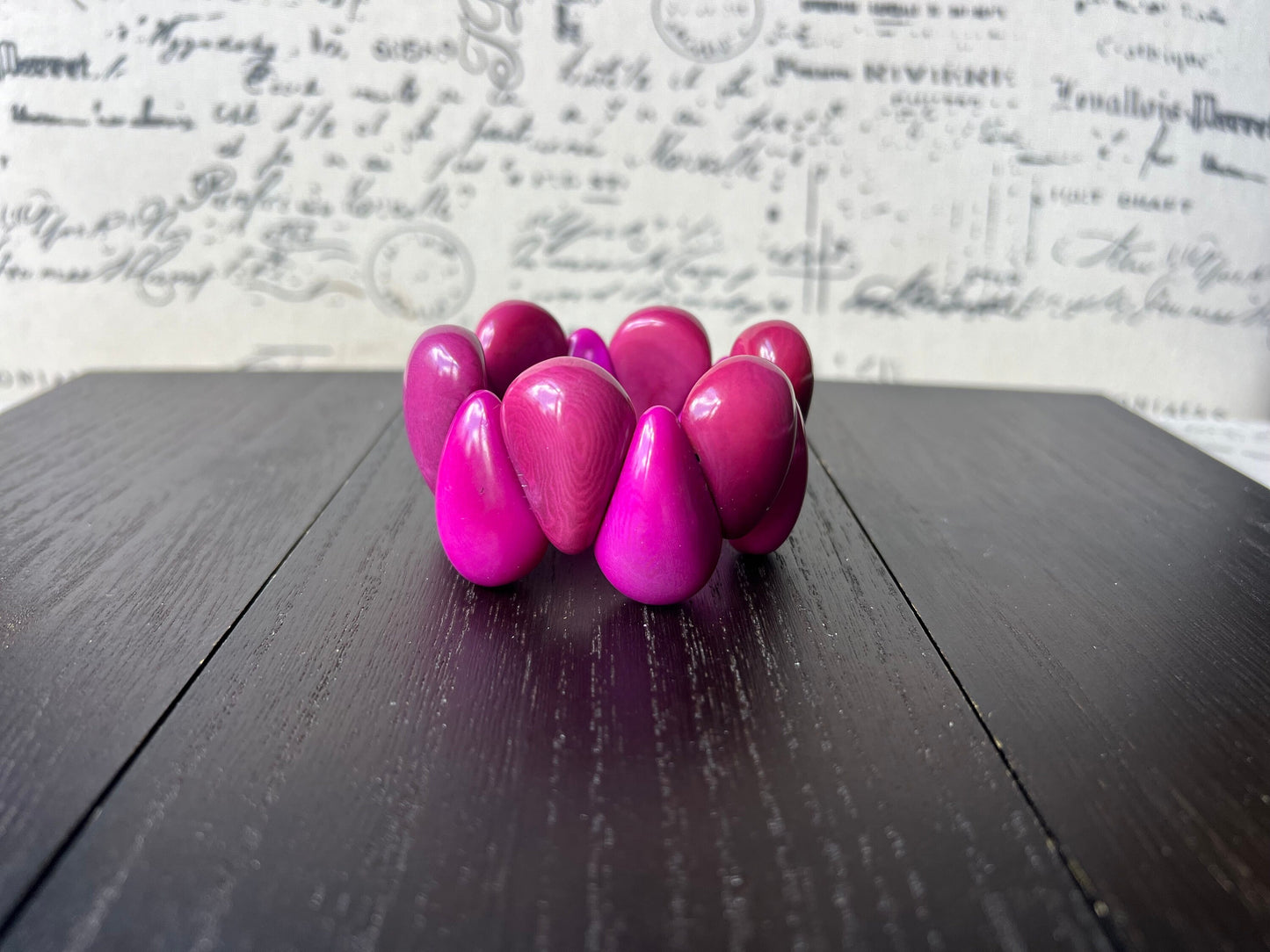 Magenta pink bracelet Tagua jewelry Huge bracelet Chunky bracelet cuff Statement beaded jewelry Mothers day gifts Elastic stretch bracelet